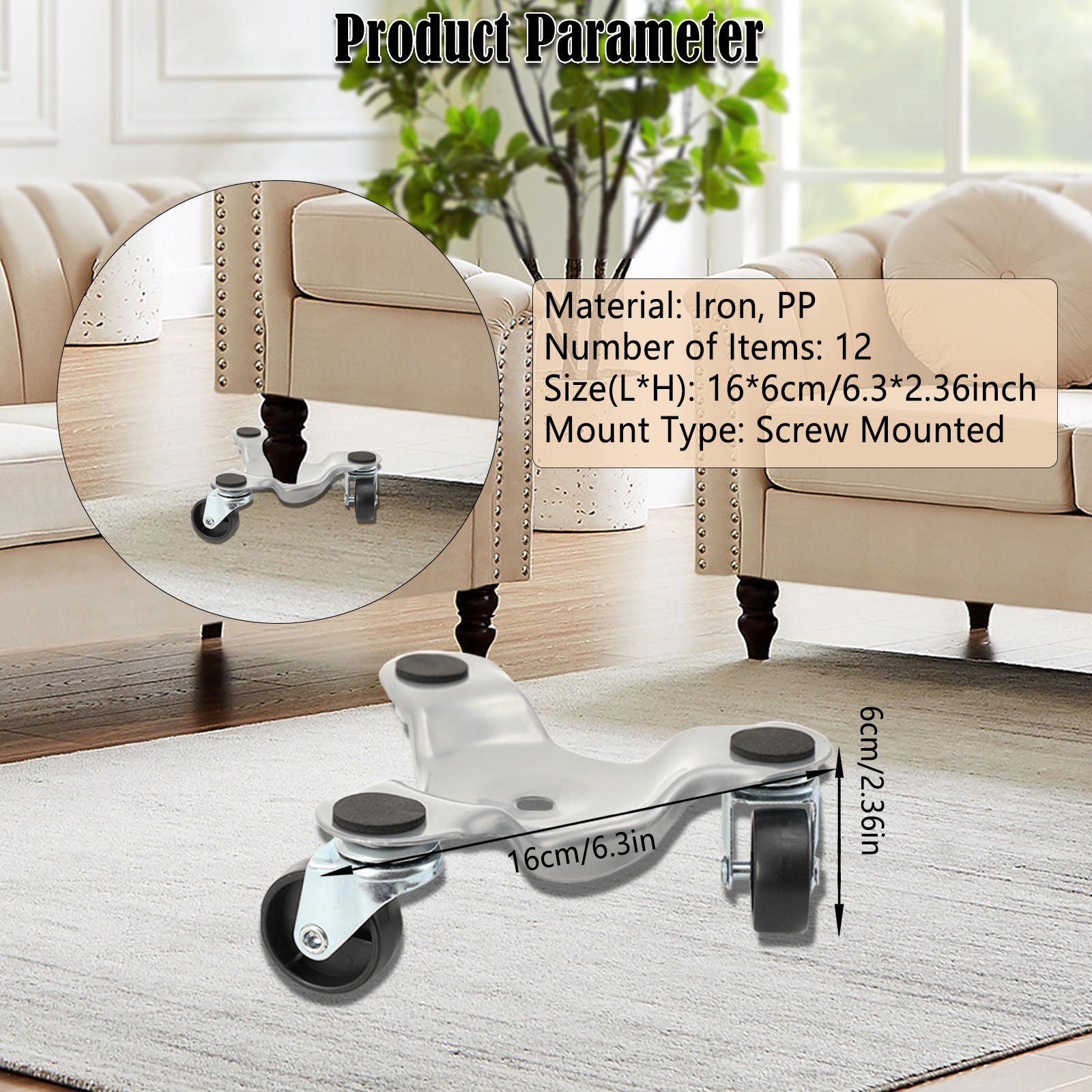 Furniture Moving Dolly Set 3 Wheel Iron Tri Dolly Triangle Swivel Caster Wheel