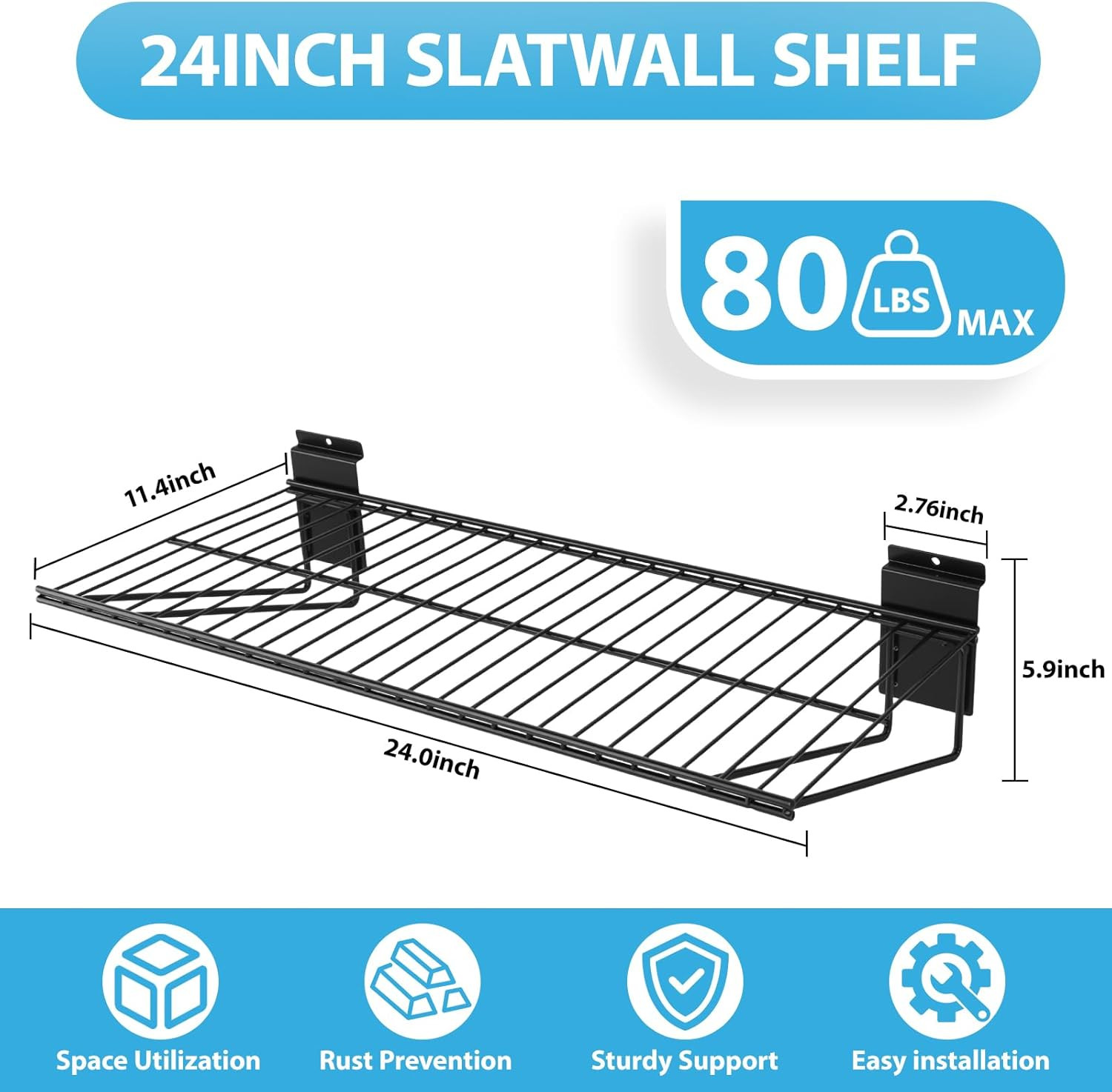 Heavy Duty 24″ Slat Wall Wire Shelves – 4 Pack Garage Storage Solution