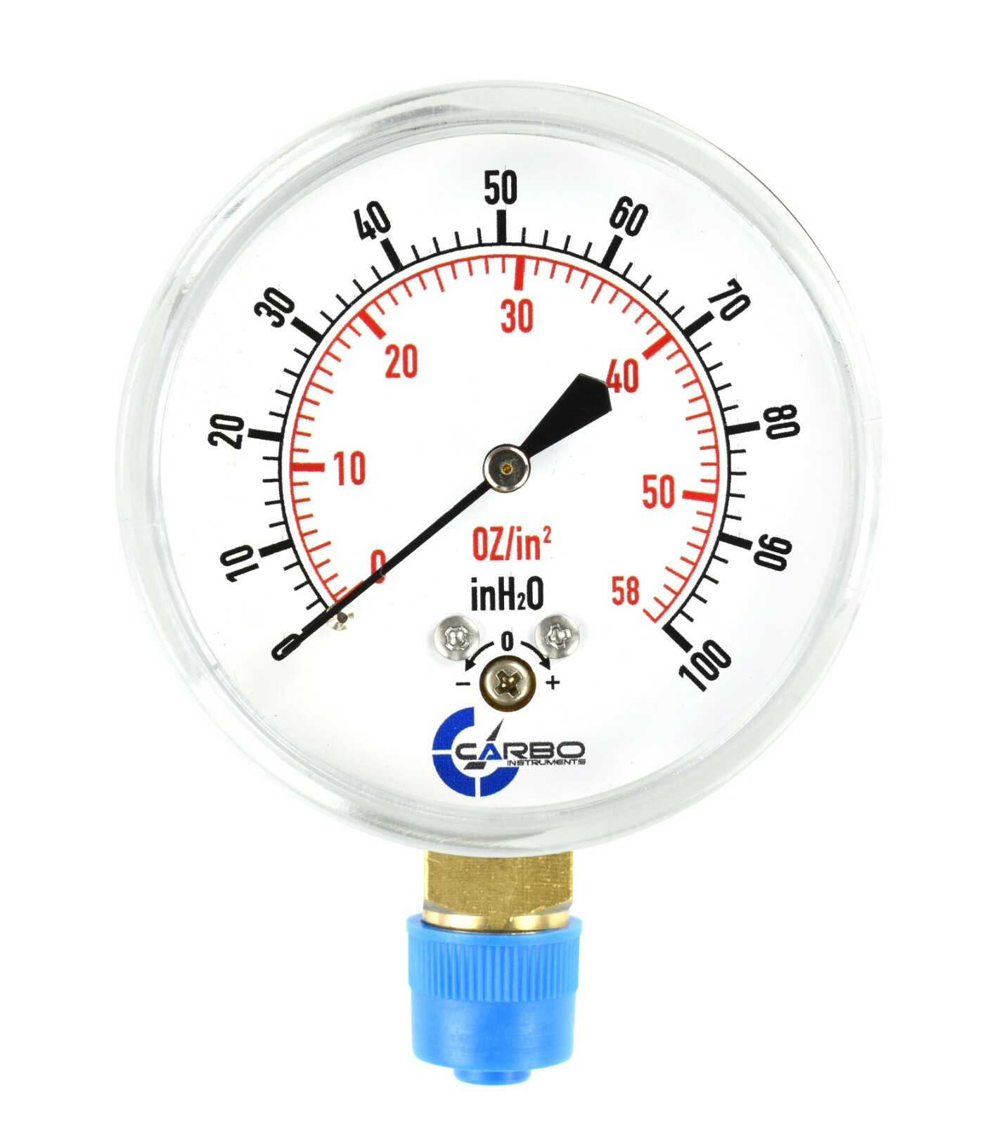 2-1/2″ Capsule Gauge 0-60oz/0-100in H2O Range 1/4″ NPT Low Mnt, Adjustable Zero