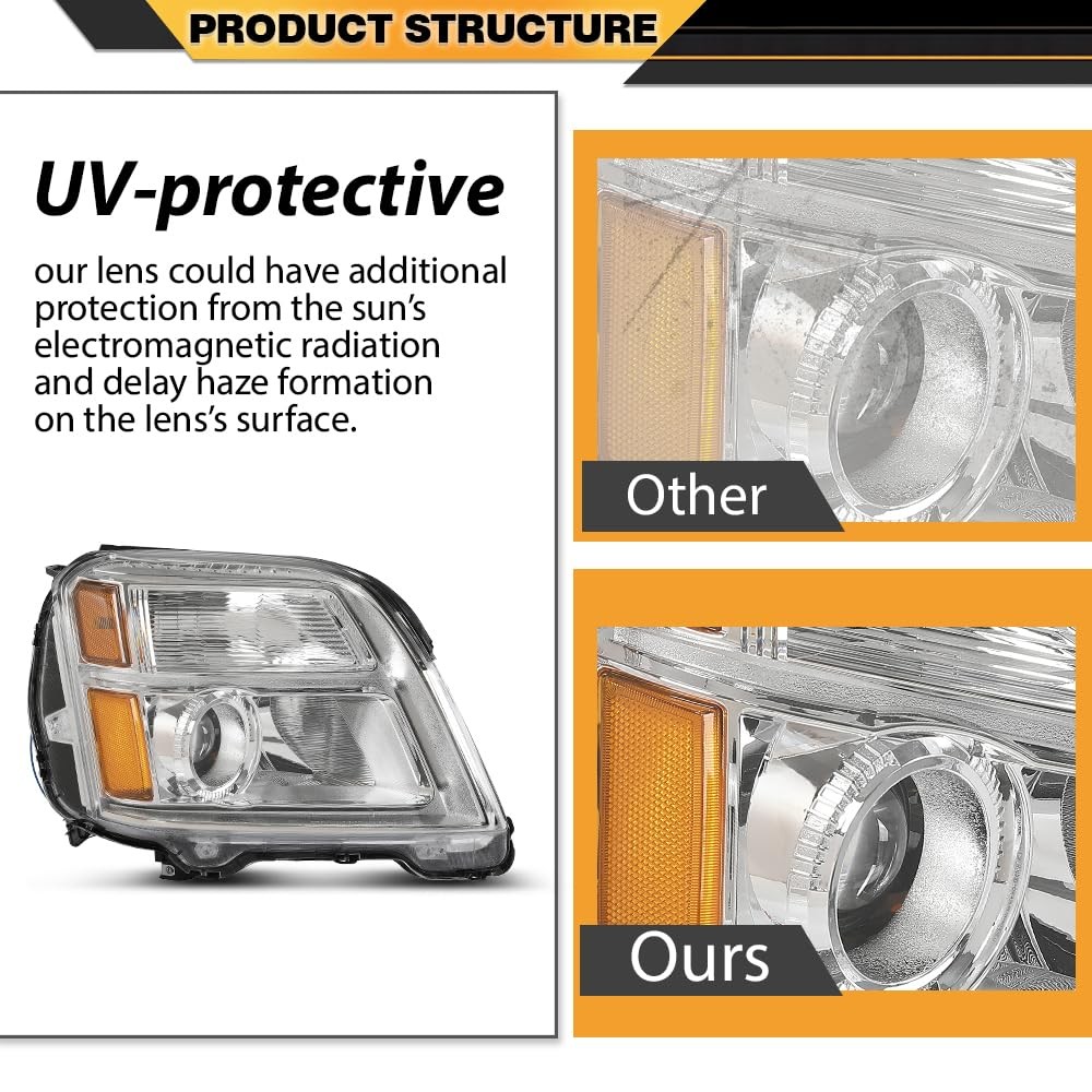 Headlights GMC Terrain 2010-2015 209150009 Clear Lens Chrome Amber Reflector