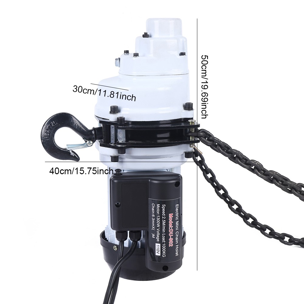 1000kg/2205lbs Electric Chain Hoist Single Phase Hoist Crane 10 FT Chain 1.3KW