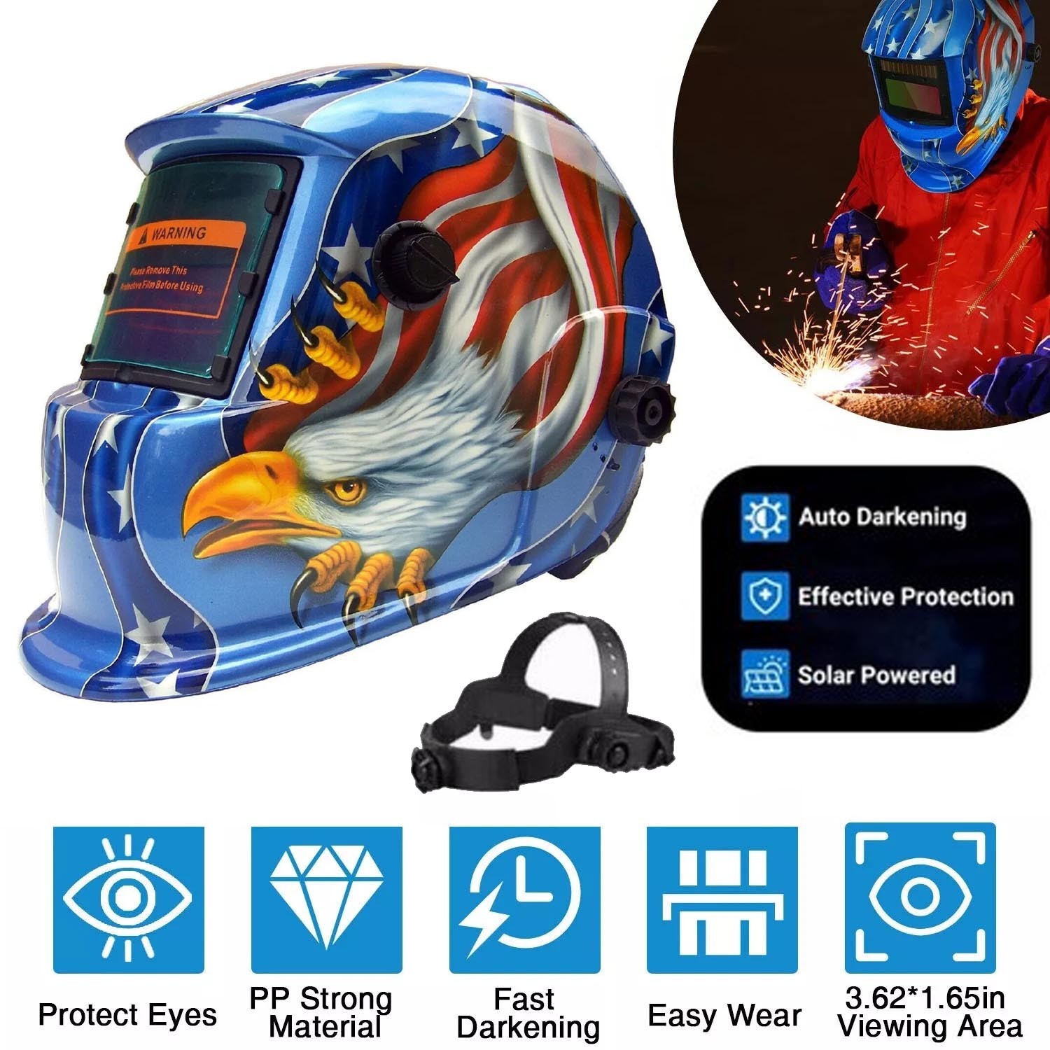 True Color Solar Auto Darkening Welding Helmet Arc Tig Mig Grinding Hood