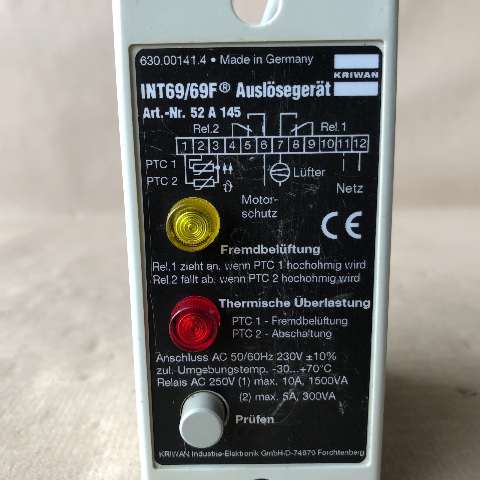 KRIWAN INT69/69F MOTOR PROTECTION RELAY 52A145 PTC THERMISTOR