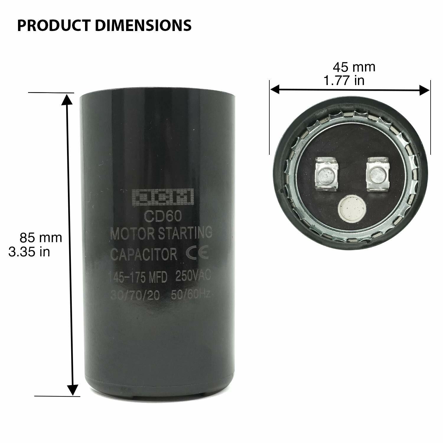 145-175 uF MFD 250V VAC Motor Start Capacitor Round 45x85mm CD60 AC Starting
