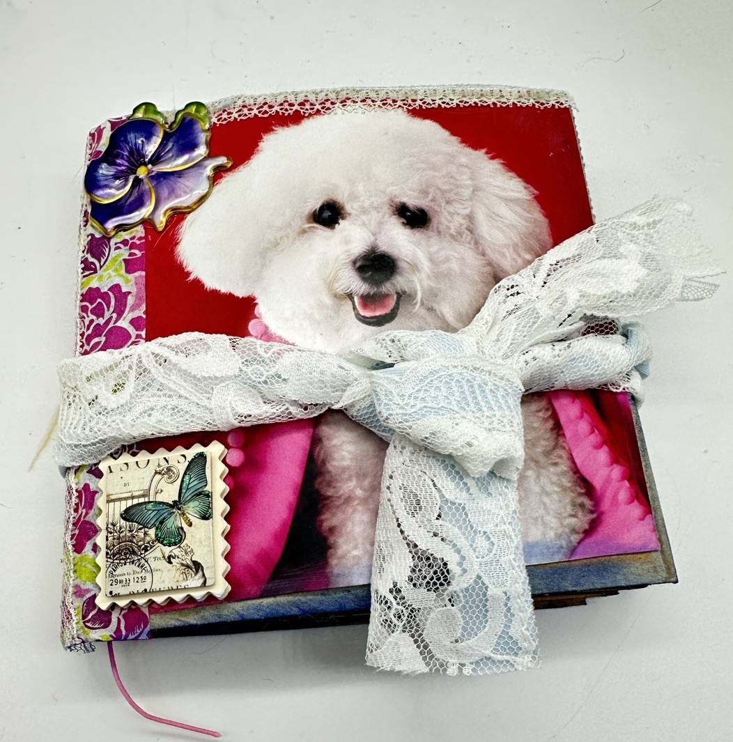 Hand Made Junk Journal 6×5 Inches Puppies Themed. Medium Is Brown Paper Bags