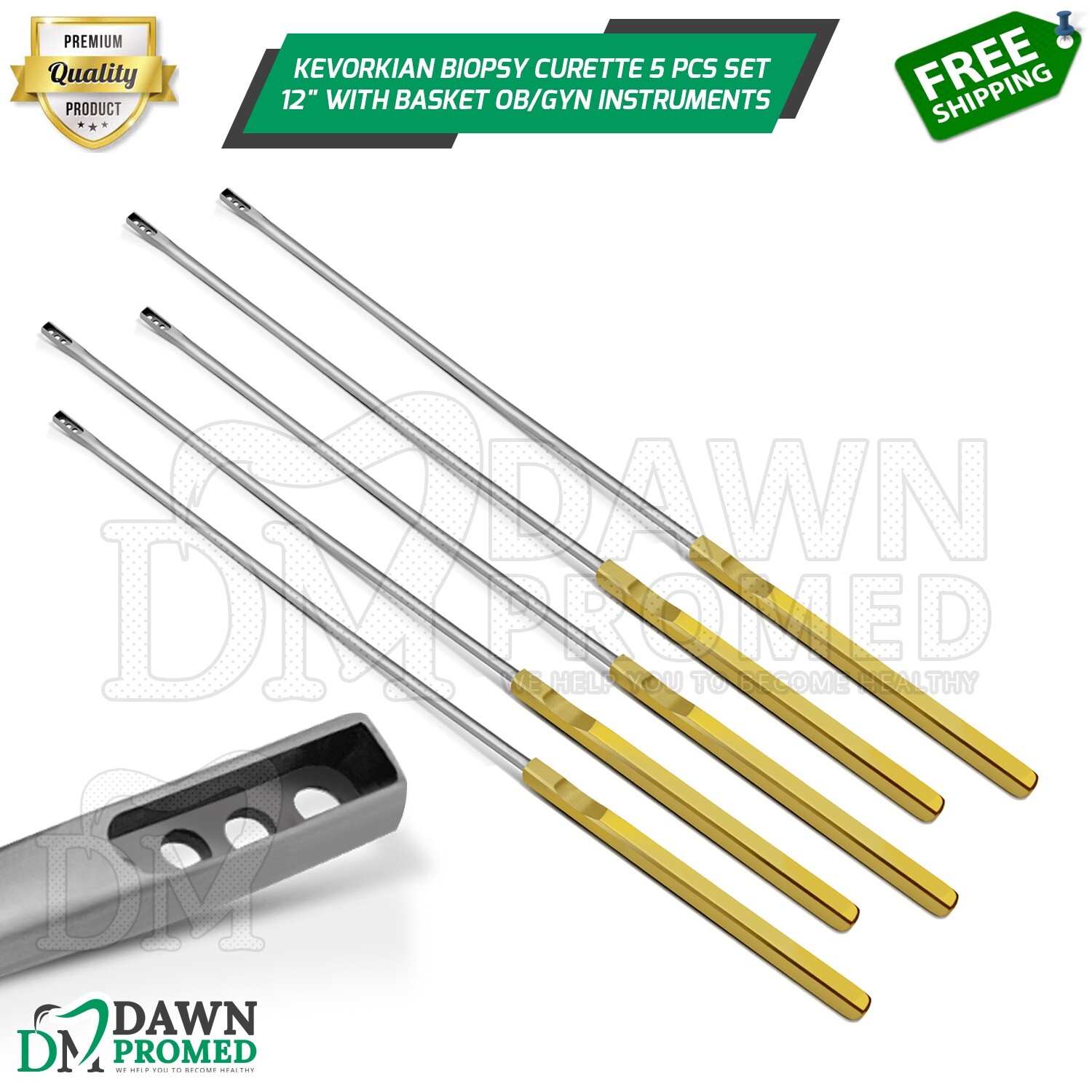 Kevorkian Biopsy Curette 5 Pcs Set 12″ With Basket OB/GYN Surgical Inst German G