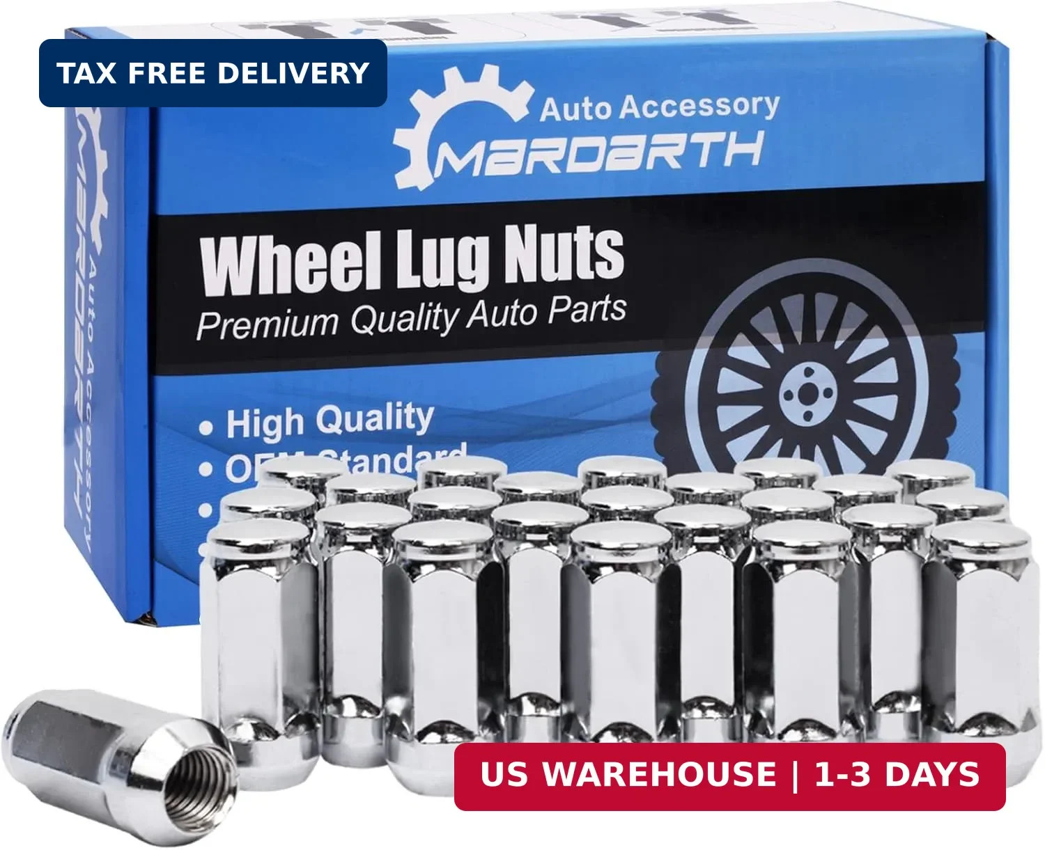 Set of 24, 14×2.0 Lug Nut 1.9″ in XL Chrome Bulge Acorn Compatible with 2004-201