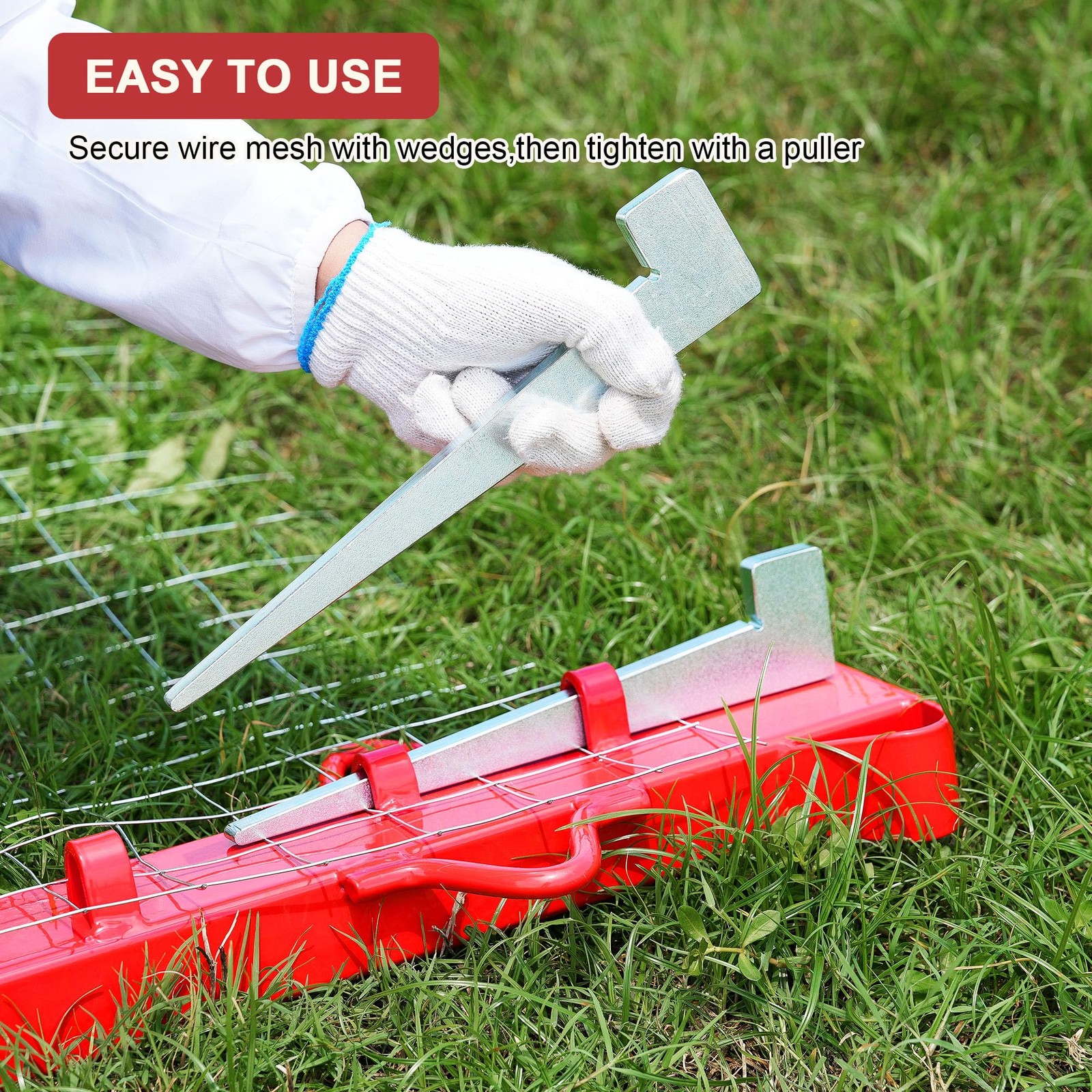 Fence Stretcher Tool Woven Wire 4ft 4.4ft Length 5 Wedges Red Carbon Steel