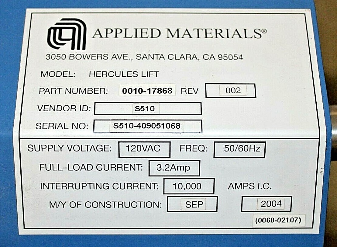 0010-17868 / HERCULES LIFT, 250LBS, 3.2A 10000AMPS IC / APPLIED MATERIALS AMAT