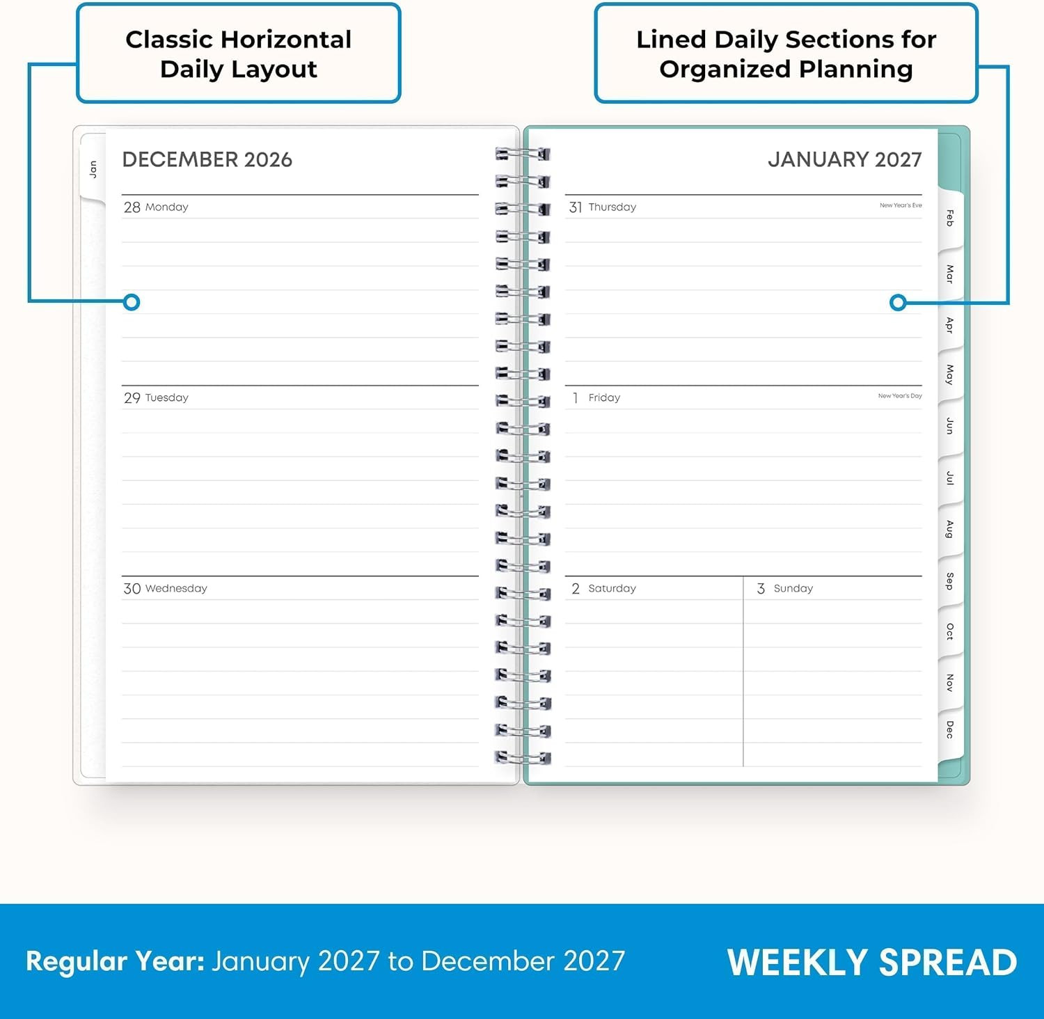 2027 Weekly and Monthly Planner Calendar, January 2027 – December 2027, 5″ X 8″,