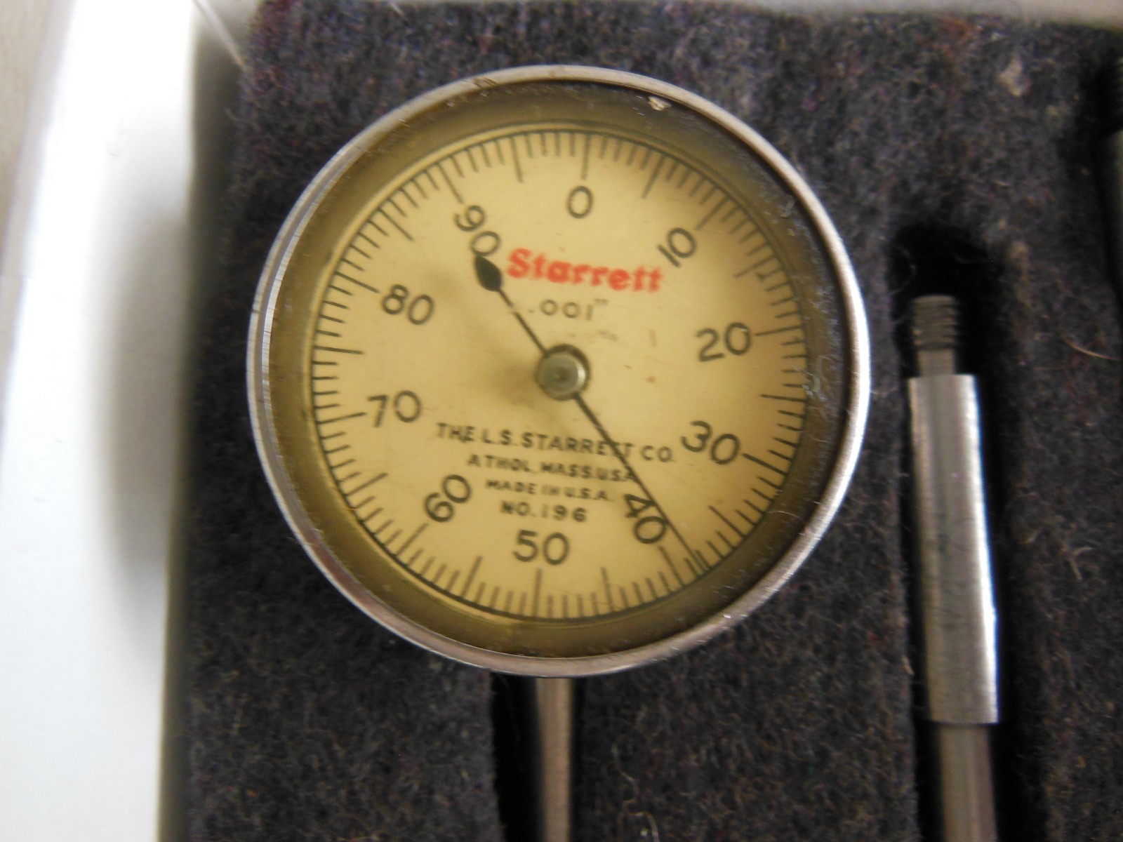 Starrett No. 196 Plunger Back Dial Indicator with Accessories