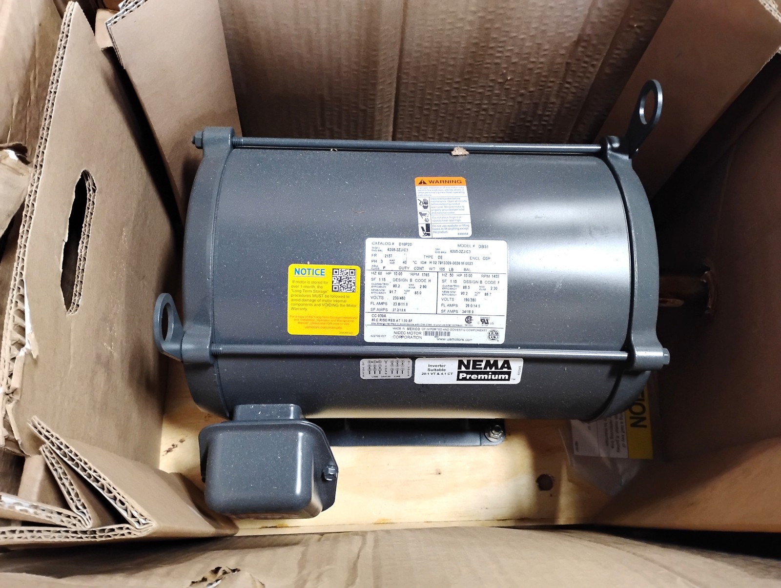 NIDEC US Motors D10P2D 230/460 190/380 V 10 HP 1455/1765 RPM 215T ODP Motor