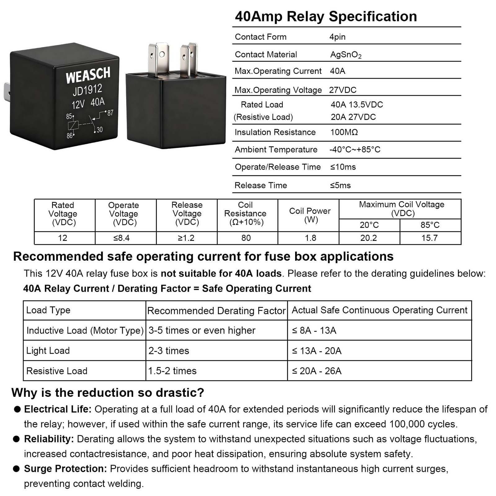 12V Automotive Relay Box 3 Way Relay Fuse Box, with 12 AWG Pre-Wired Universal