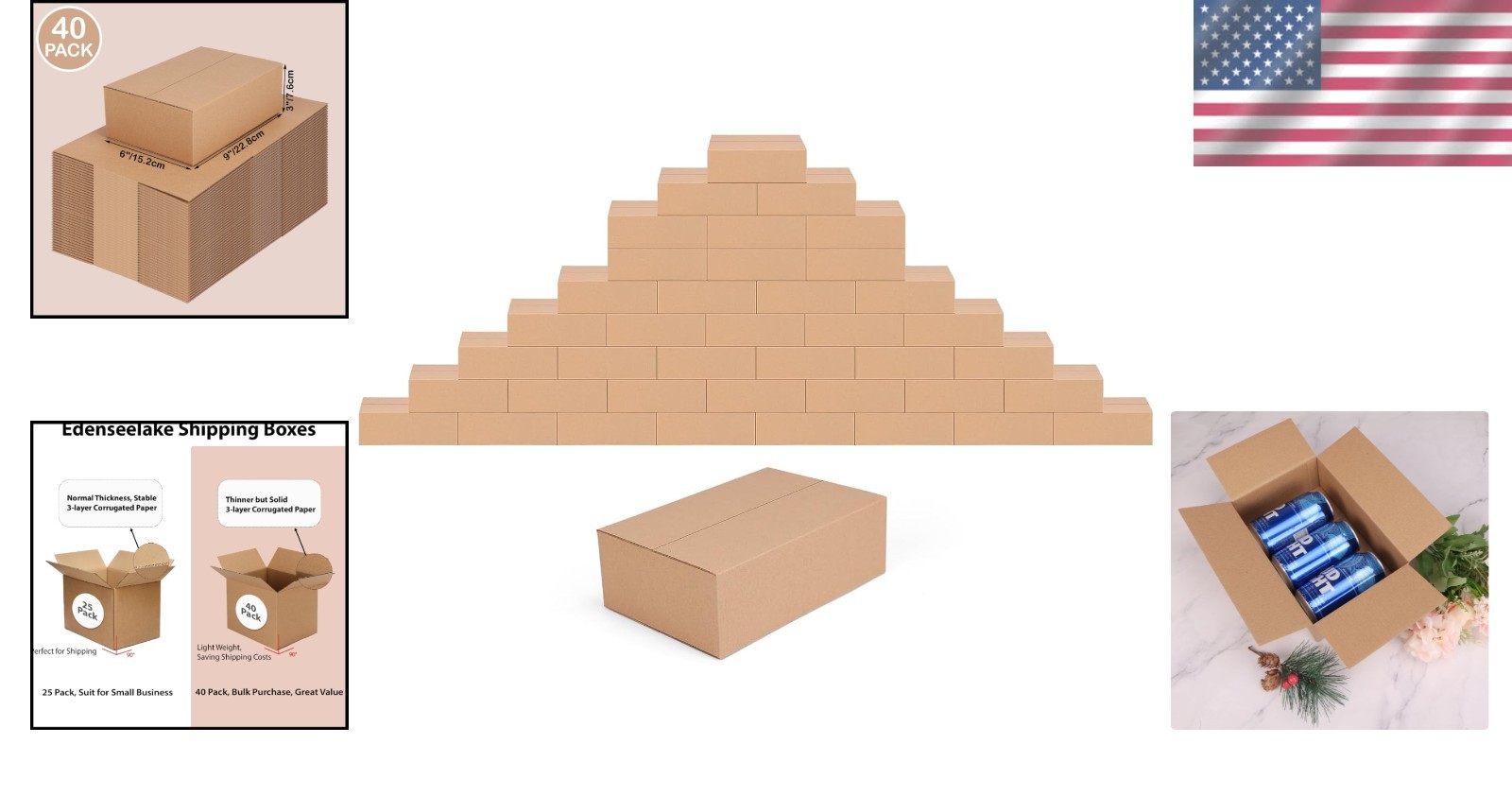 Brand New Shipping Boxes 9x6x3 Inches Brown Cardboard Pack of 40