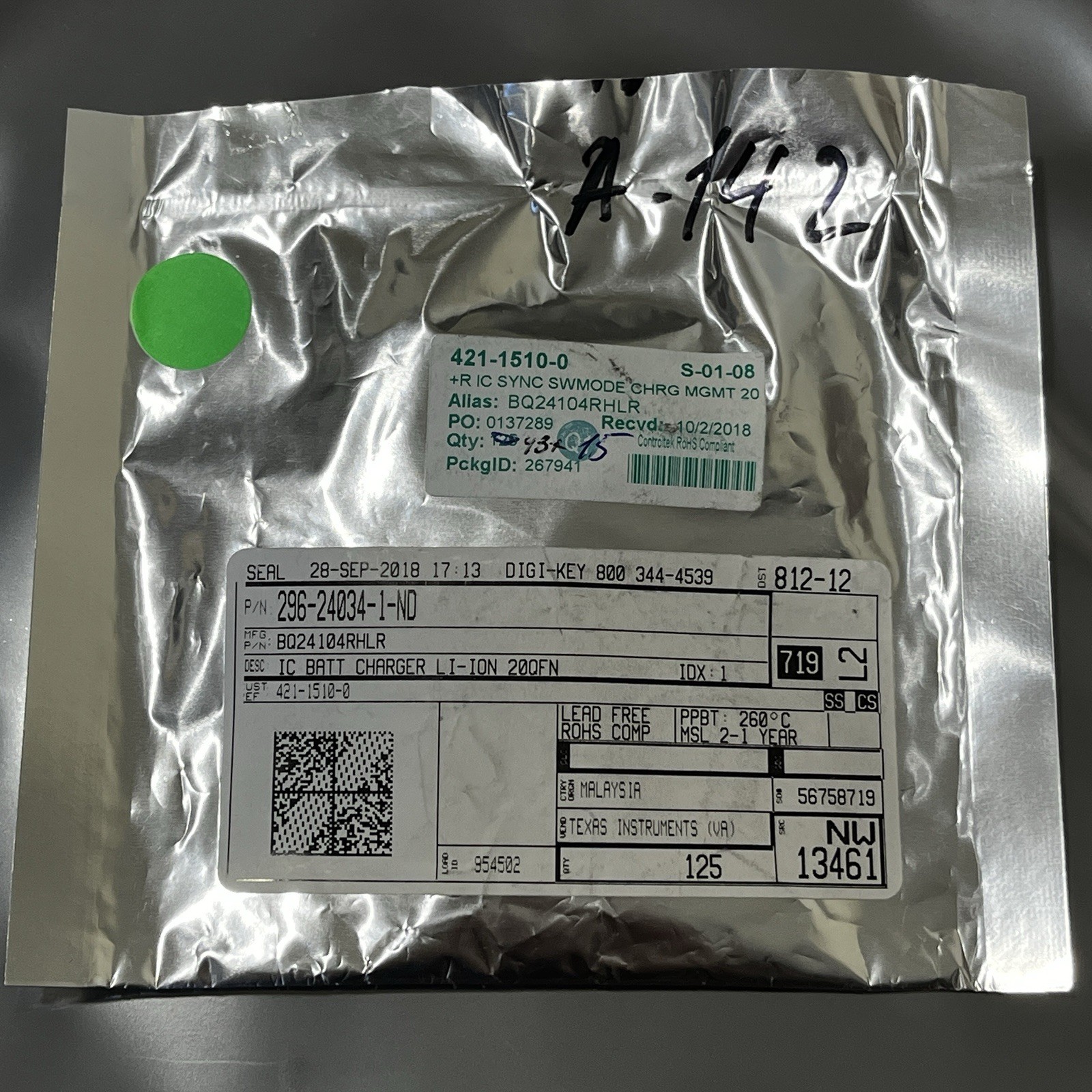 55PCS Battery Charger IC Li Ion Polymer 1~2 Cell 20-VQFN (3.5×4.5), BQ24104RHLR
