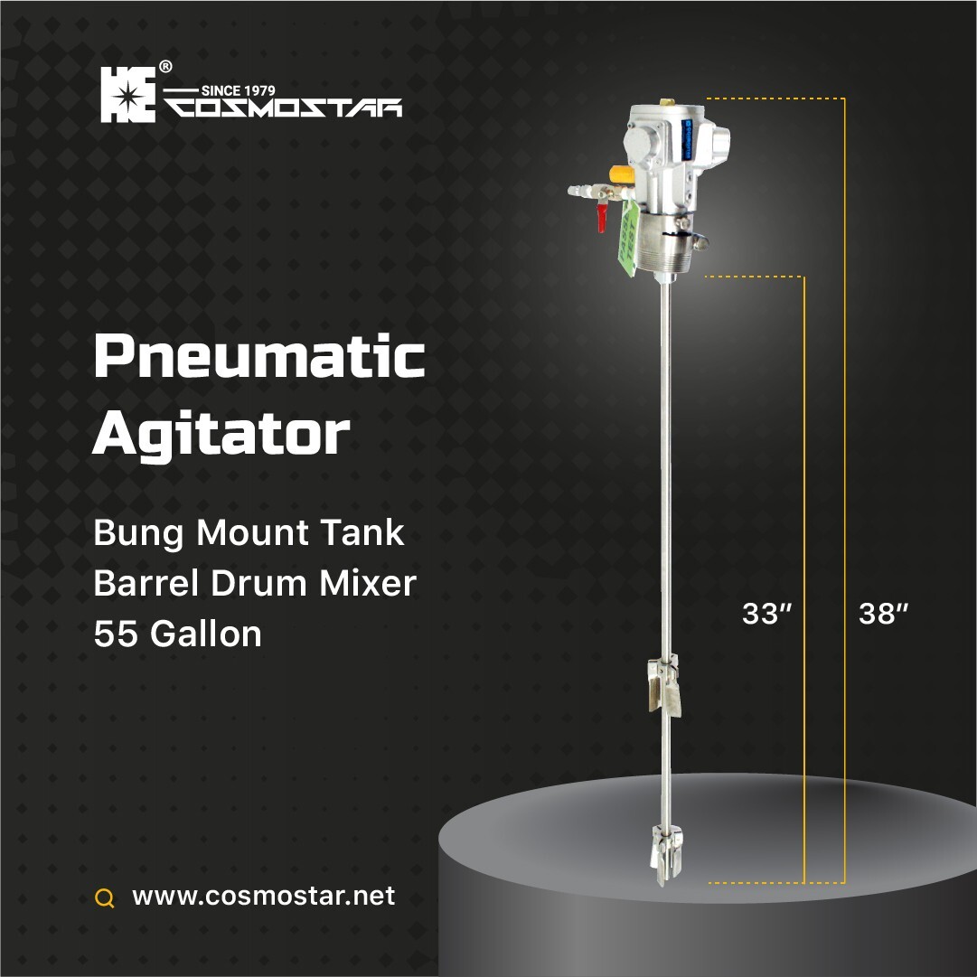COSMOSTAR 55 Gallon Pneumatic Agitator 1/8HP Bung Mount Tank Barrel Drum Mixer