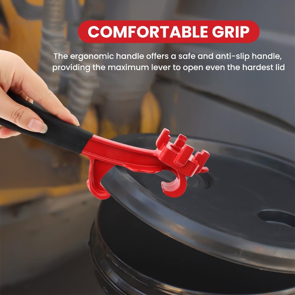 3-in-1 Bung Wrench & Bucket Opener Tool, 9.65 x 2.76 inches, black red