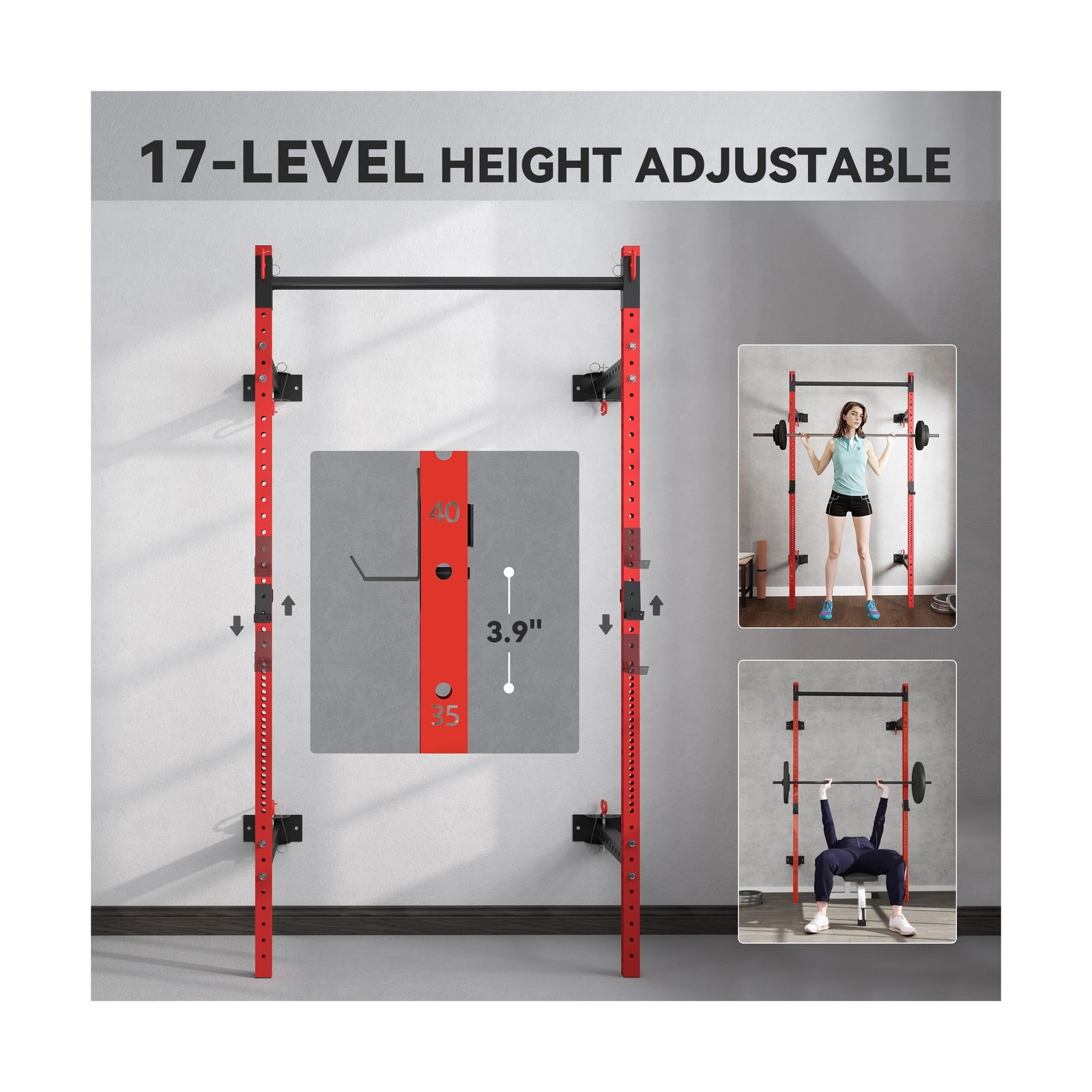 Soozier Folding Squat Rack with Adjustable Pull-Up Bar, 1000 Pounds Capacity …