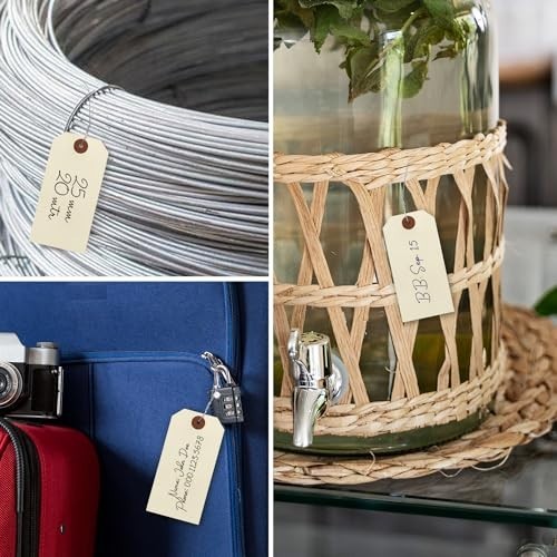 100 Blank Manila Shipping Tags with Wire Hangers, Size #5, 4.75″x2.375″ Hang Tag