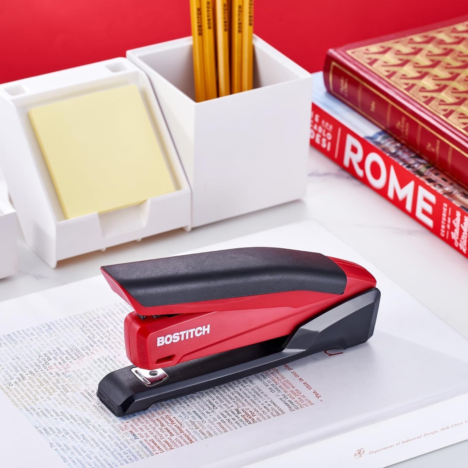 Bostitch Office InPower Spring-Powered Stapler, 20 Sheet Capacity, Pink
