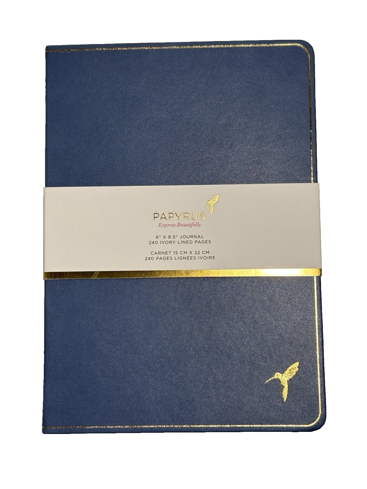 PAPYRUS Blue Ruled Gilded Notebook Journal 240 Ivory Lined Pages with Bookmark