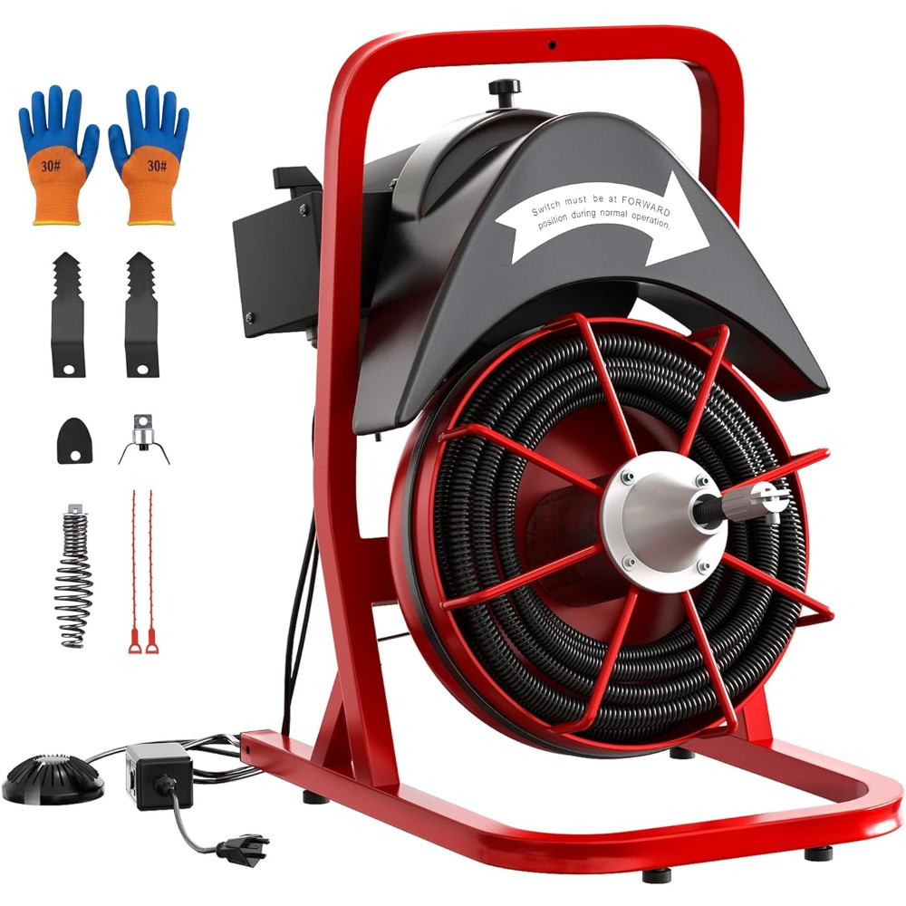Heavy Duty 370W Portable Electric Drain Cleaner 75 FT X 1/2 in Steel Core Cable