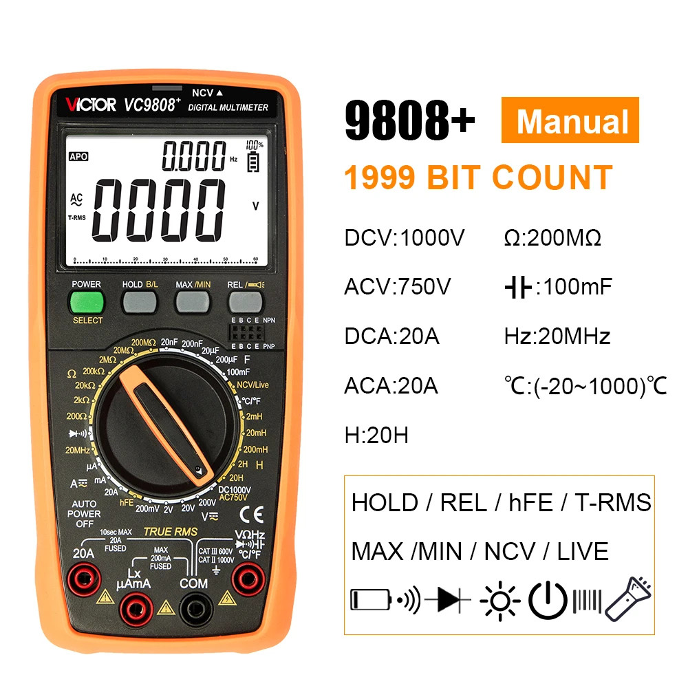 Digital Multimeter Voltage Tester Capacimeter Frequency Temperature Measuring