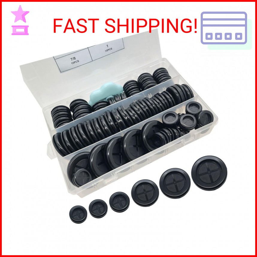 65Pcs Round Rubber Grommets kit 6 Sizes Double Sided Rubber Grommets for Wiring