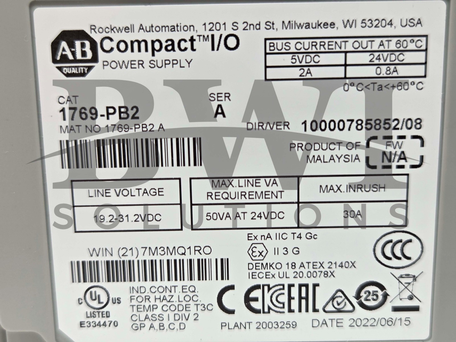 NEW Allen Bradley 1769-PB2 /A CompactLogix Power Supply 24VDC 30A 1769PB2