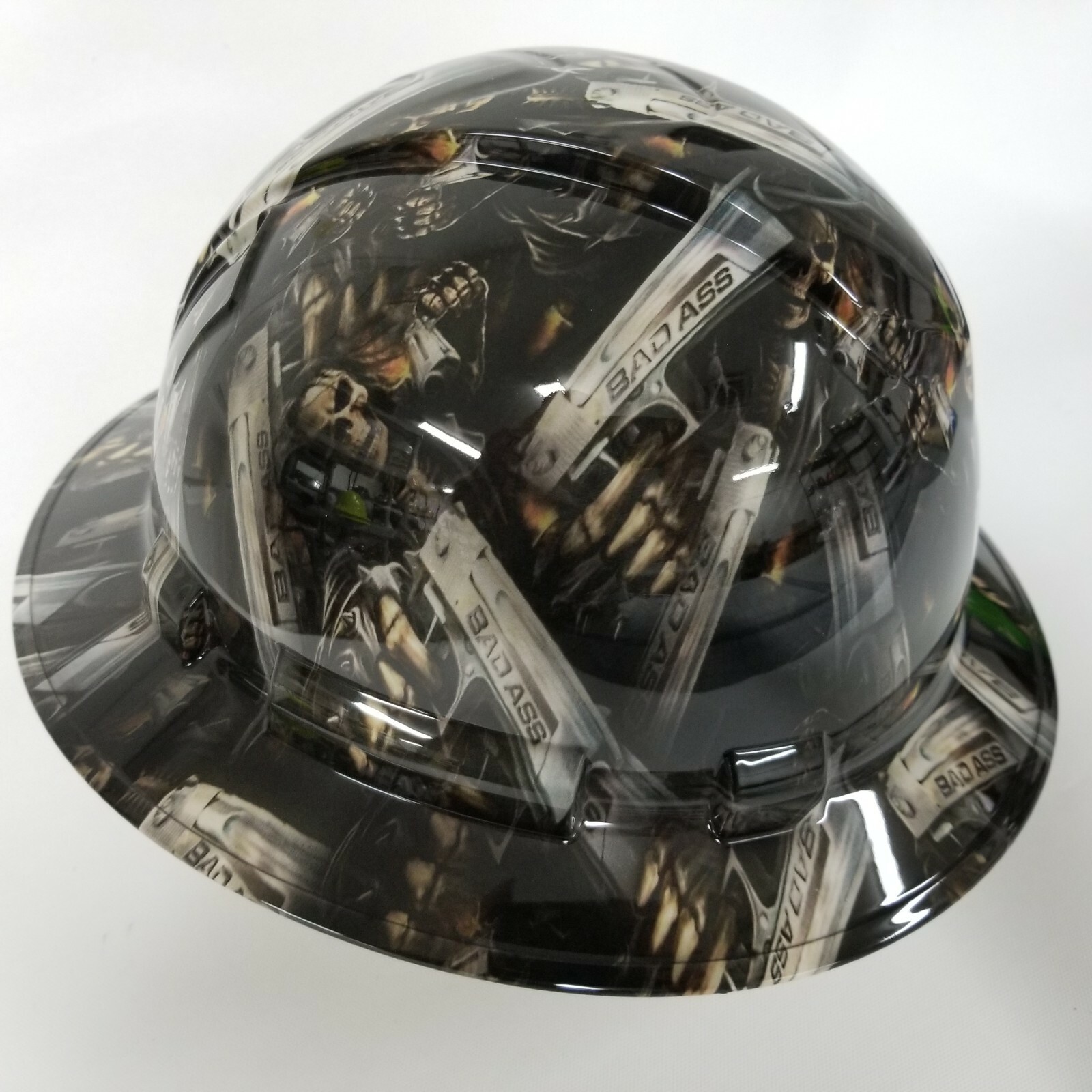 NEW FULL BRIM Hard Hat custom hydro dipped in FULL COLOR BAD ASS SHOOTER REAPER