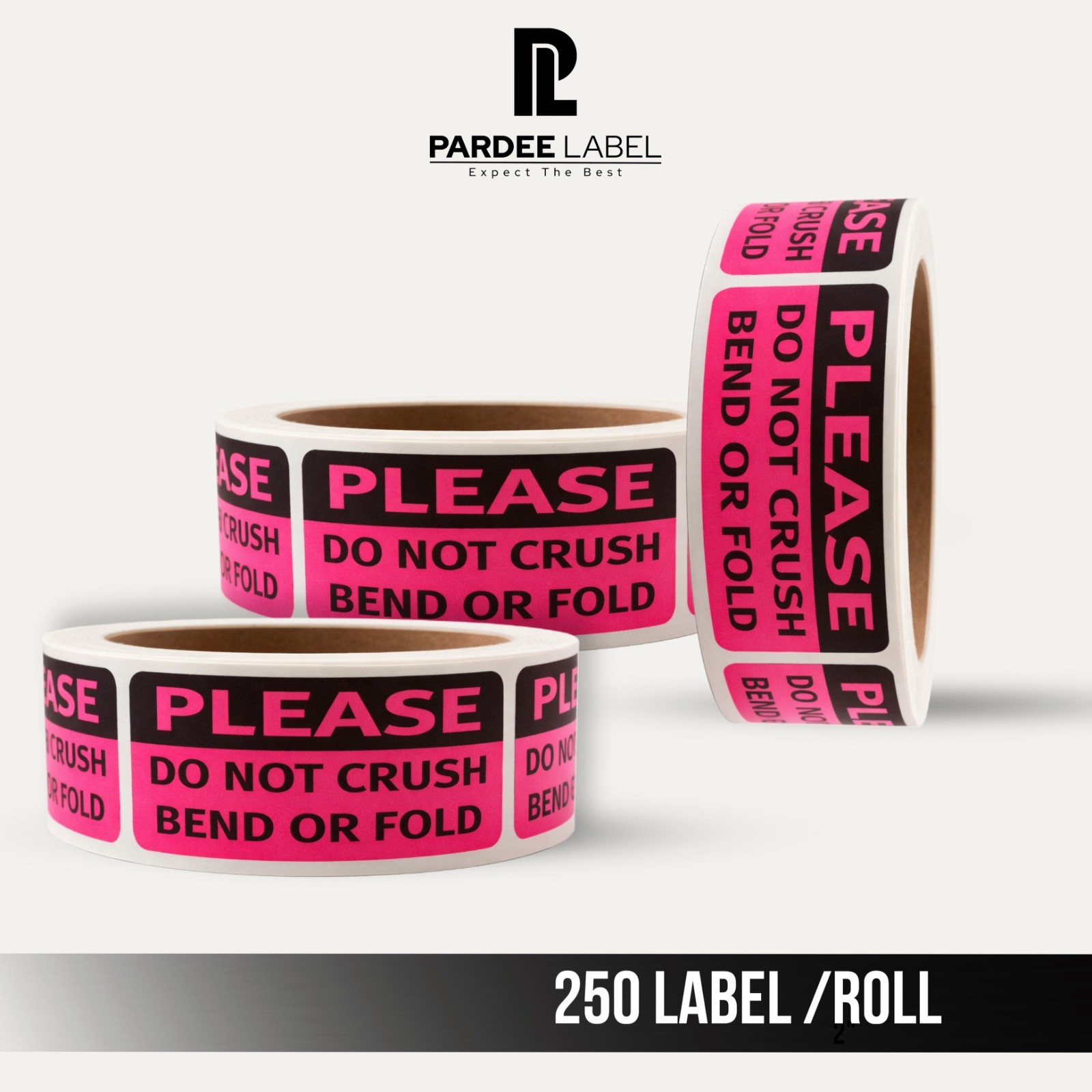 Please Do Not Crush Bend Or Fold Stickers- Neon Pink 1″x 3″ 250/Roll