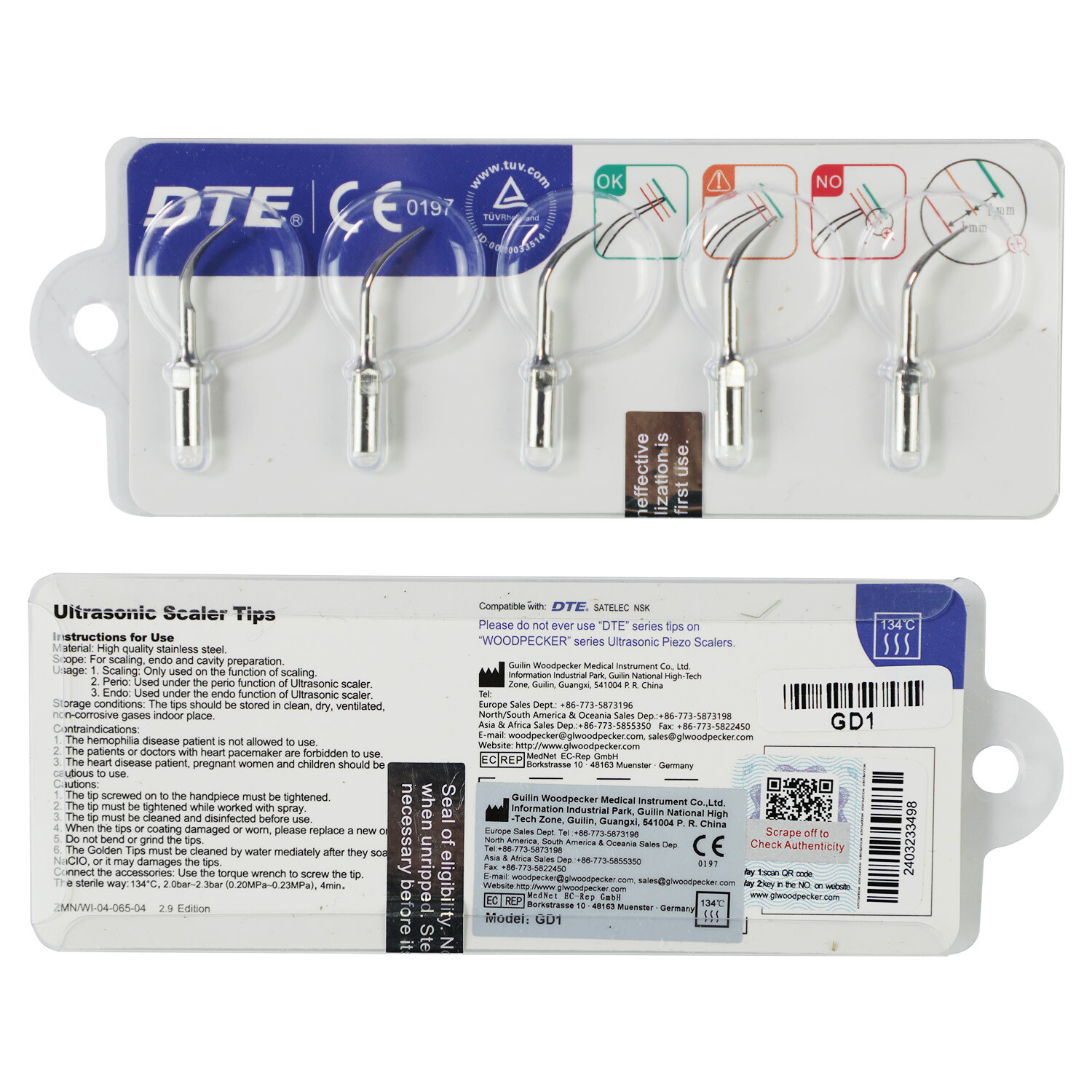 Woodpecker DTE Dental Ultrasonic Scaler Tips GD1 GD3 GD5 PD1 ED1 PD4 GD2 ED15