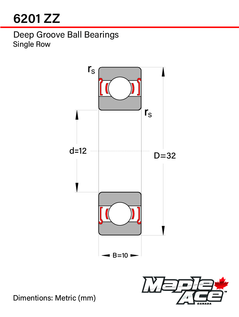 6201-ZZ Ball Bearing 12x32x10mm 6201 ZZ Metal Shielded (Qty 10)