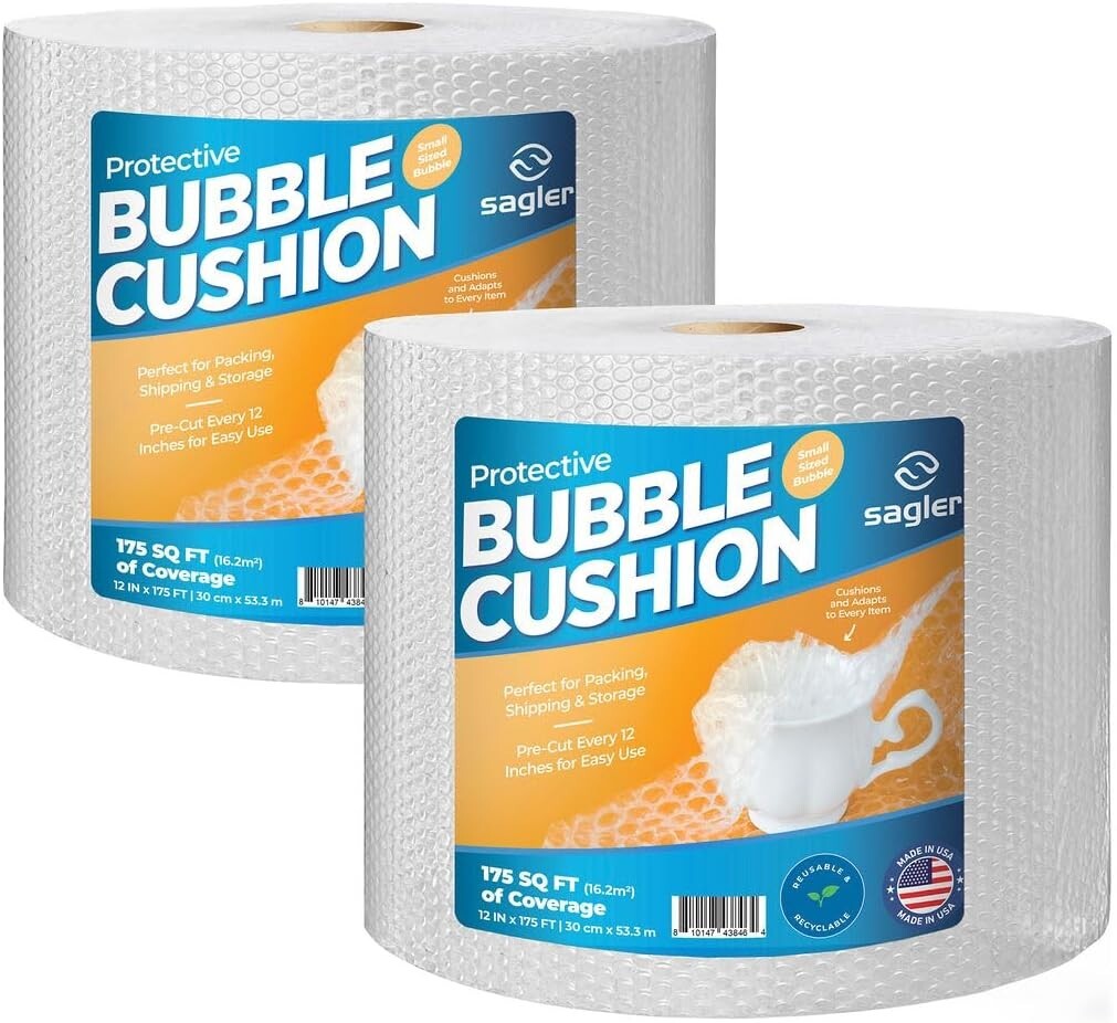 2 Pack Bubble Cushion Wrap 12″ x 175 FT – Ideal for Packing & Moving