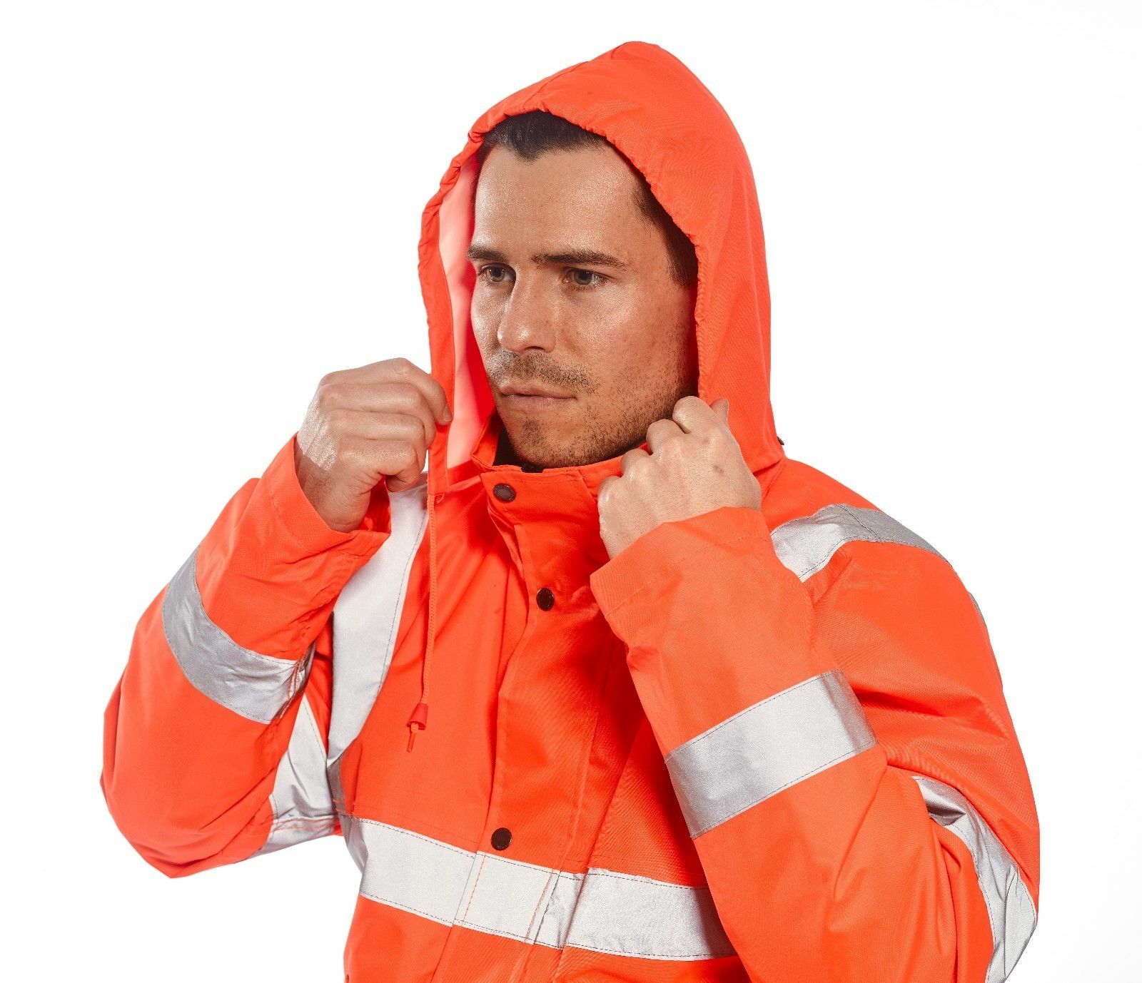 Portwest URT32 Hi Vis Reflective Safety Waterproof Hooded Bomber Jacket ANSI