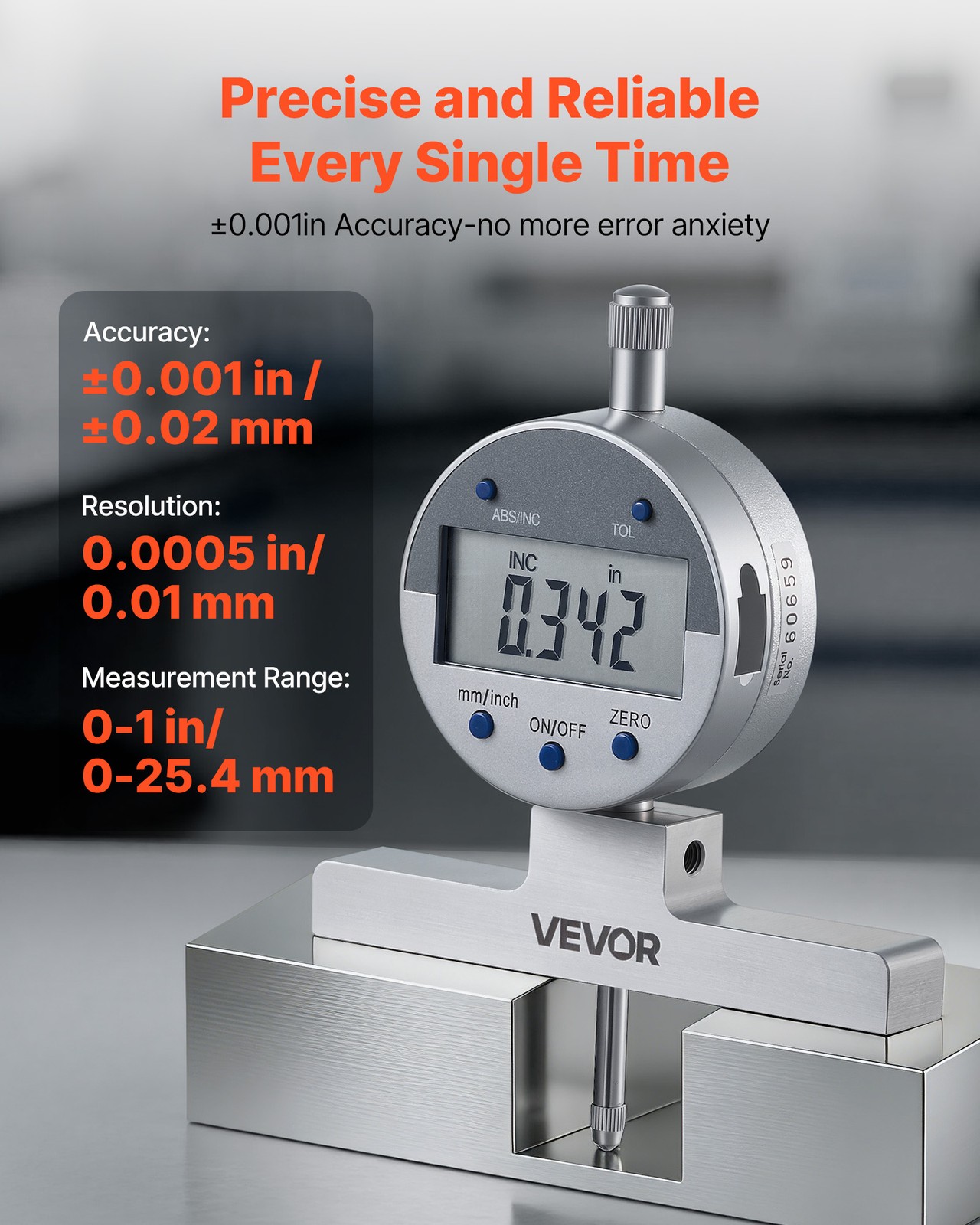 VEVOR Digital Depth Gauge 0-22in Range Precision Micrometer with 4 Anvils