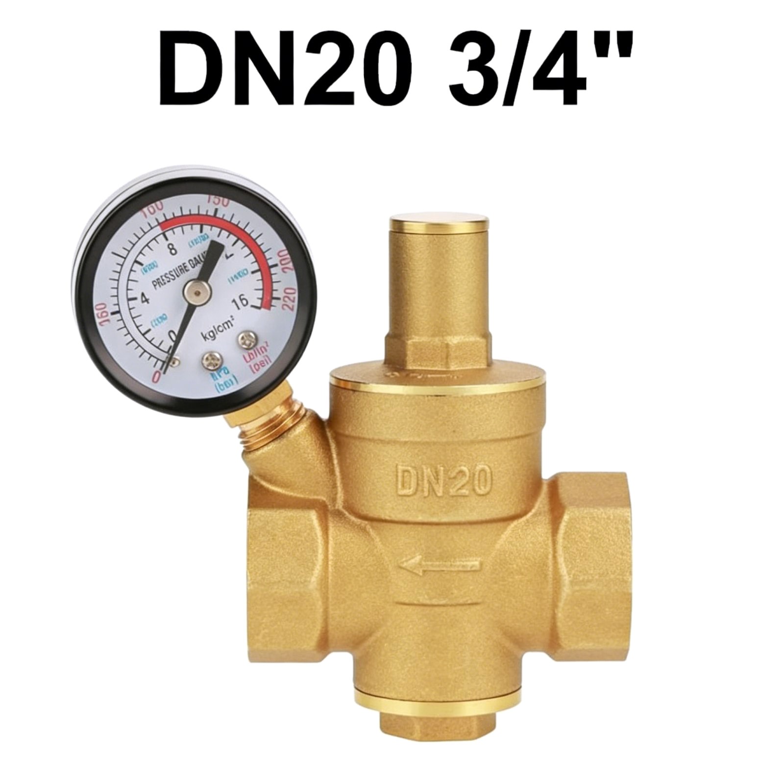 3/4″ Brass Home Water Pressure Governor Reducer For Shower System With Gauge