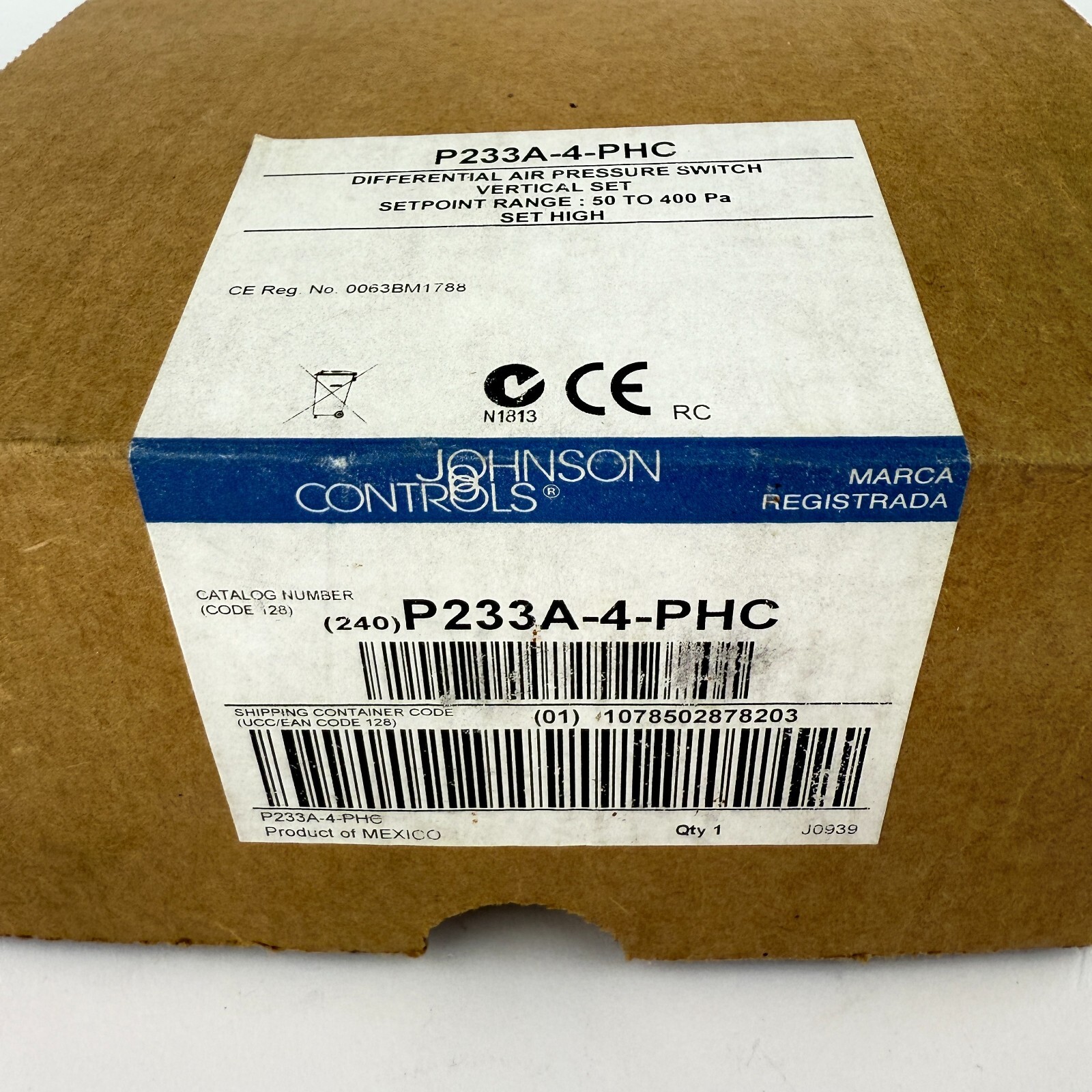 JOHNSON CONTROLS P233A-4-PHC AIR PRESSURE SWITCH NEW