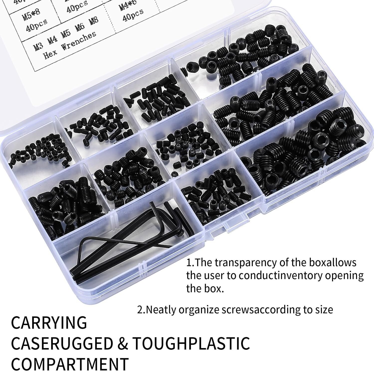 Set Screws Assortment Kit 60 or 400 Pc M3/M4/M5/M6/M8 Allen Head Hex Socket Grub
