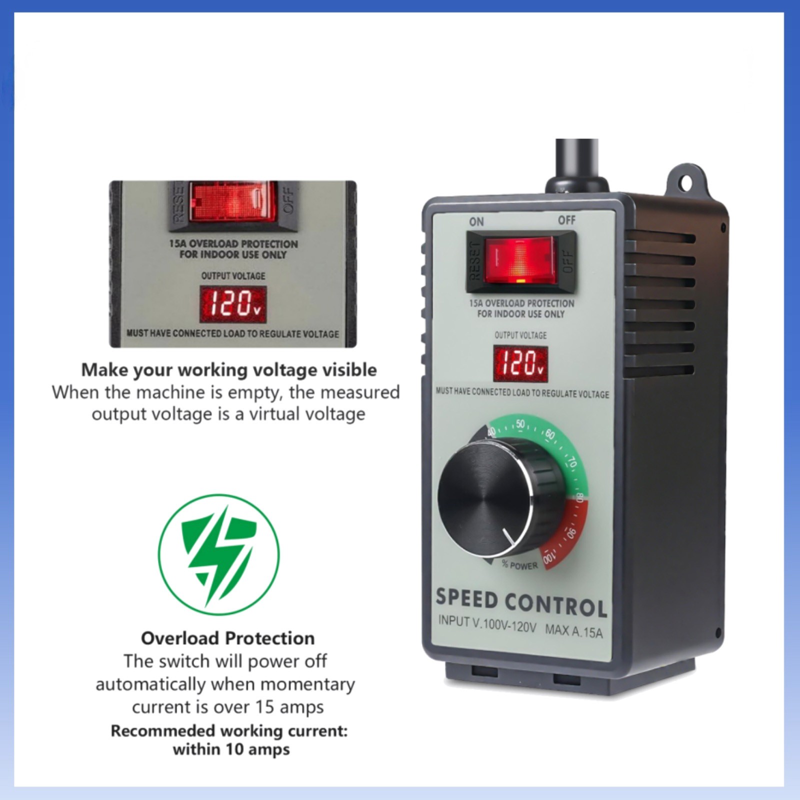Brand New 120V AC Motor Speed Controller with Overload Protection Safety Feature