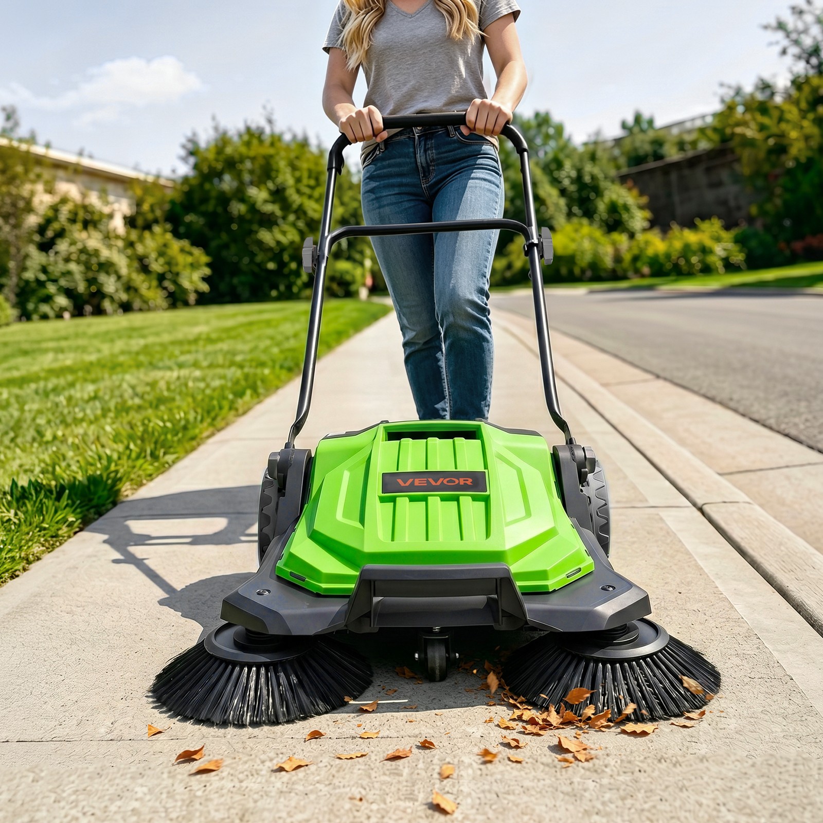 VEVOR Walk-Behind Floor Sweeper Manual Hand Push Sweeper 25.6″ Sweeping Width
