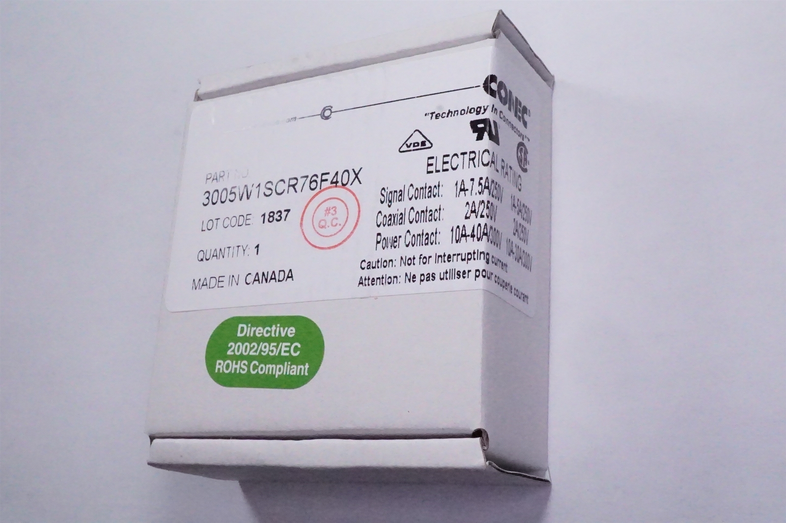 3005W1SCR76F40X Conec D-Sub Connector Socket Female 5W1 Pos Vert E Shell DE