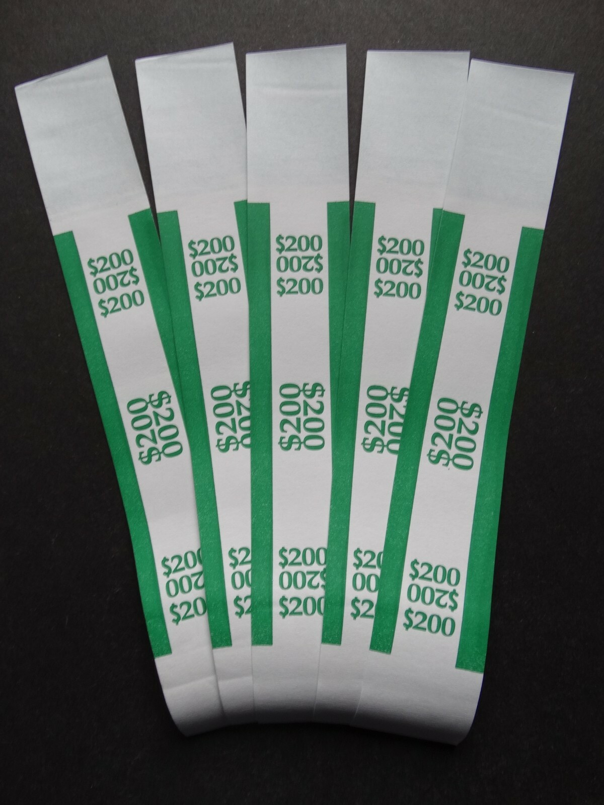 5 – Green $200 Cash Money Self-Sealing Straps Currency Bands