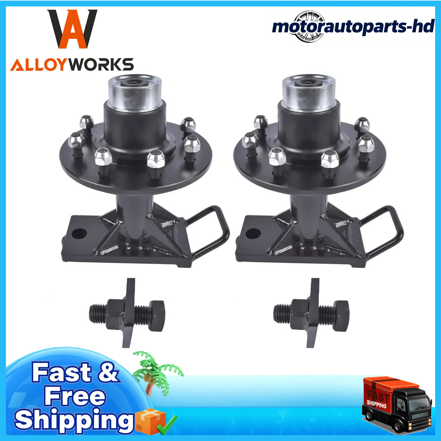 8000LB Hub & Spindle Kits 8 x 6.5 Lug Shipping Container Bolt-on Wheels Black.
