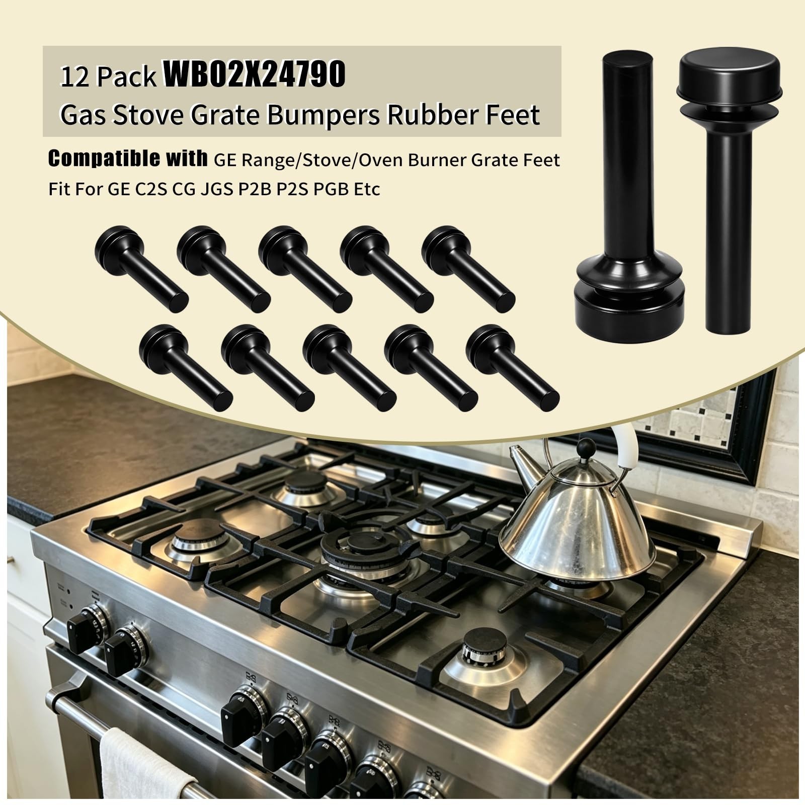 12 Pack WB02X24790 Rubber Stove Grate Feet Fit GE Range Oven Burner | Replace…