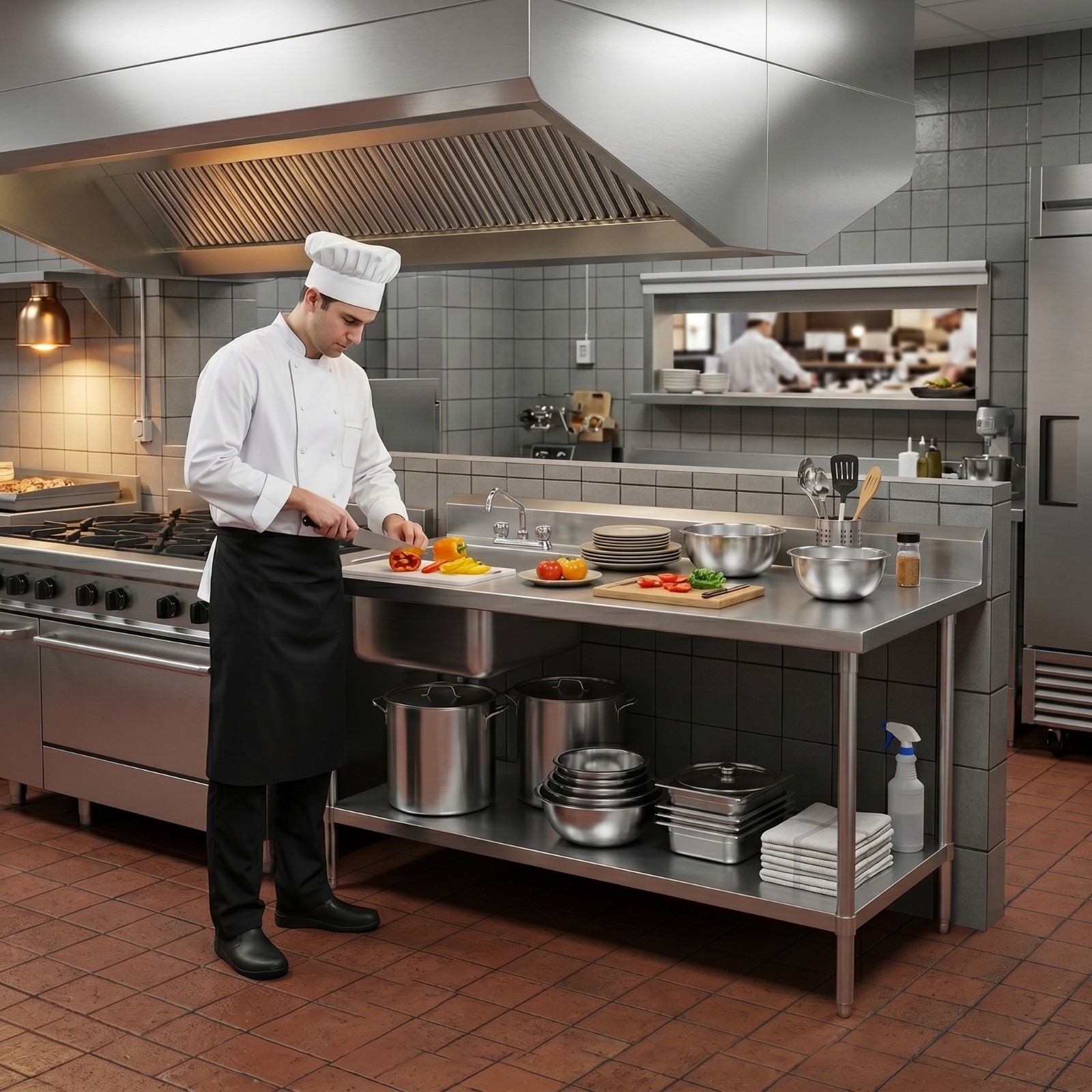 30 in. x 72 in. Stainless Steel Work Table with Built-in Left Sink and Faucet