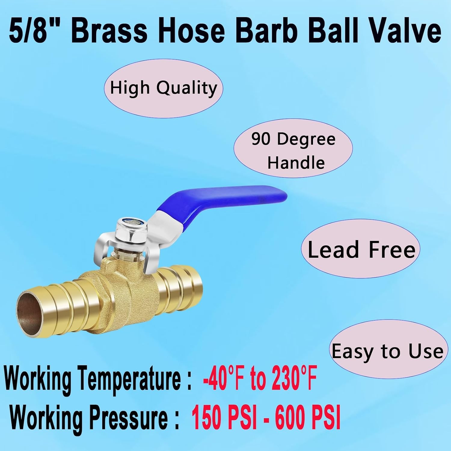 5/8» Brass Full Port Shut-off Ball Valve 2Pcs