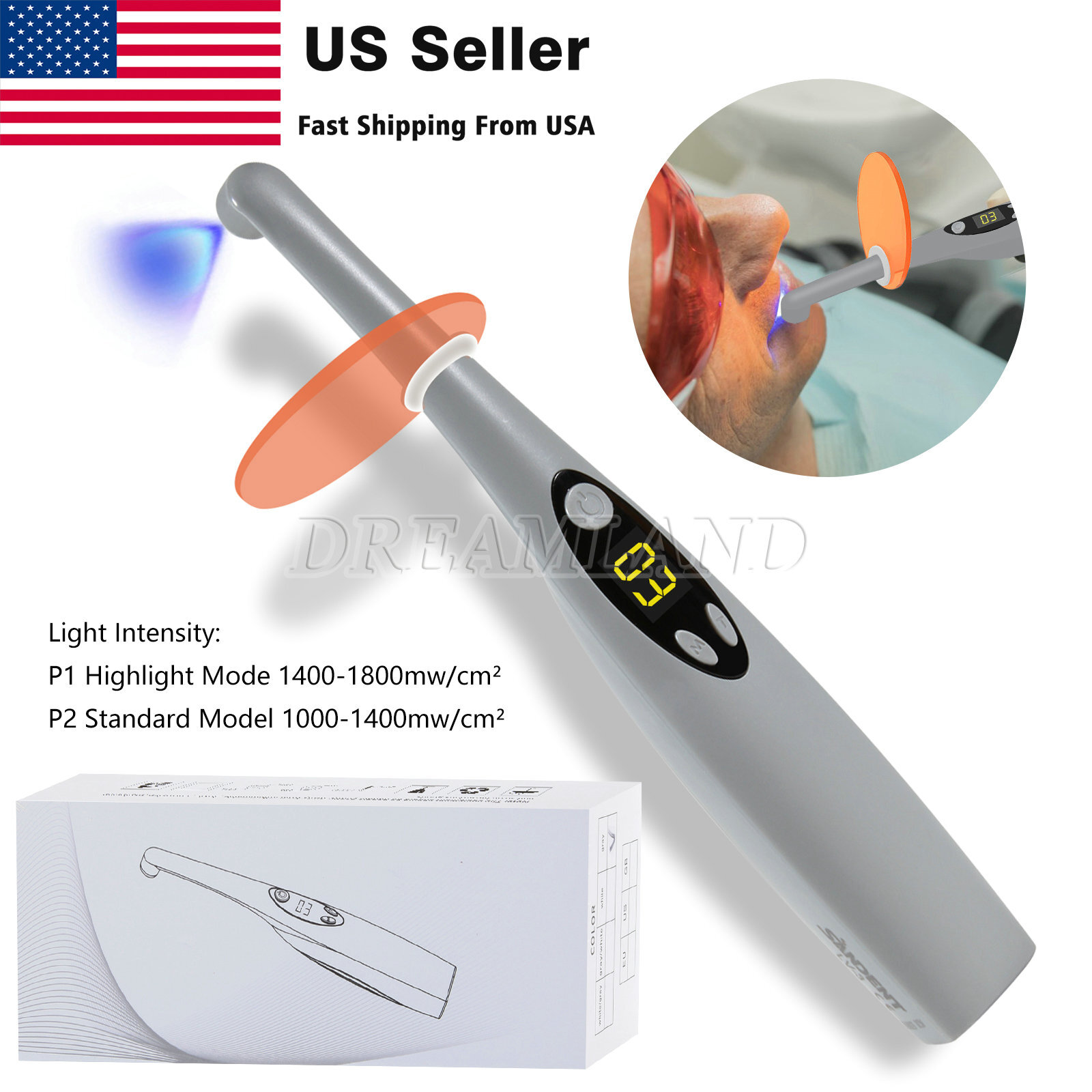 USA Dental Wireless Curing Light 1 Second Resin Cure LED Lamp