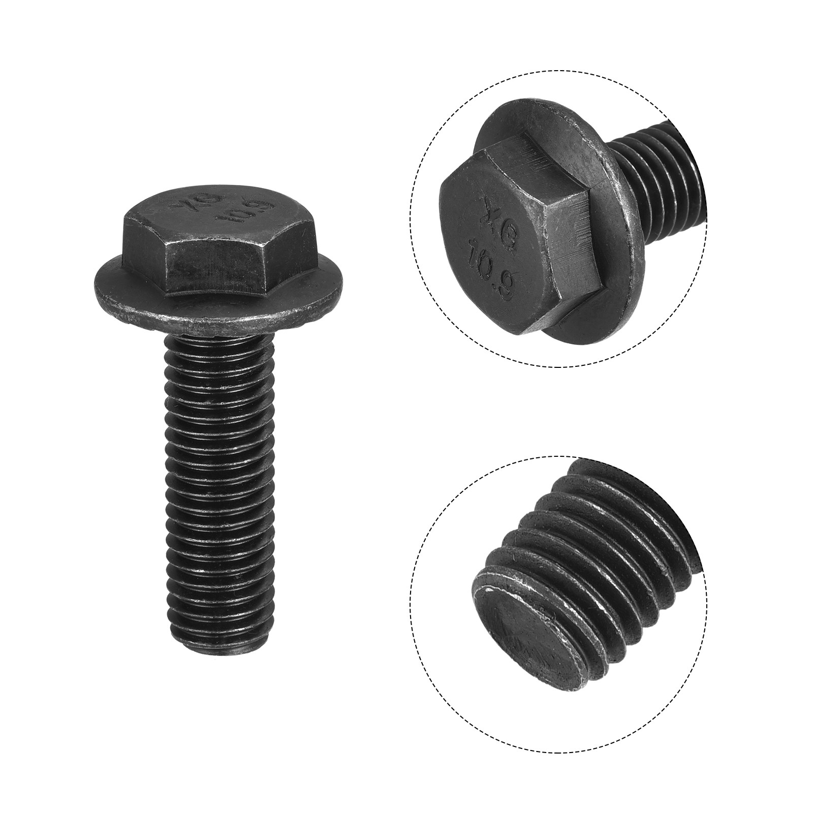 6 Set M12-1.75x40mm Hex Serrated Flange Bolts 10.9 Grade Carbon Steel Screws