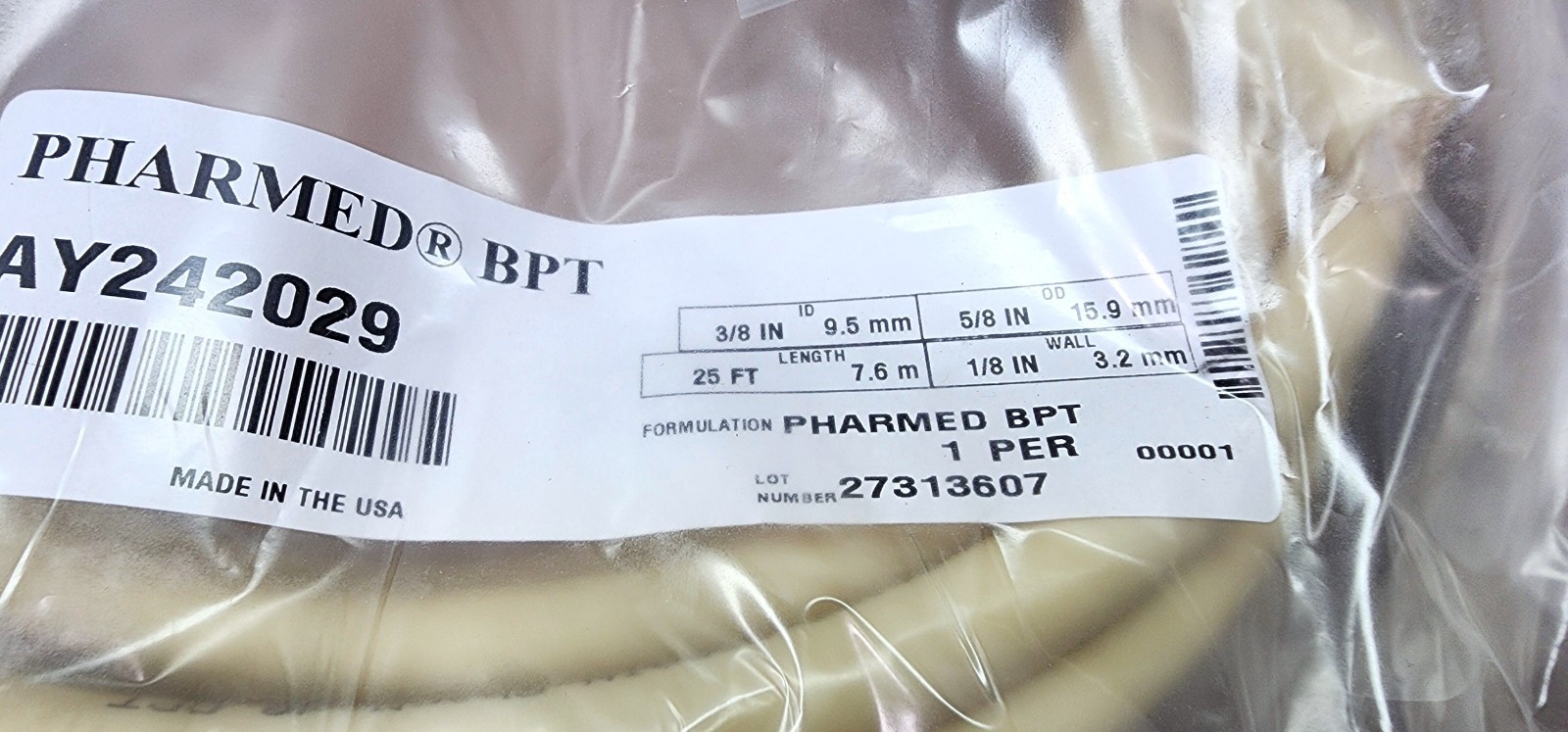 Tygon AY242029 PharMed BPT Biocompatible Tubing ⅜”IN X ⅝” X 1/8″ (25Feet)